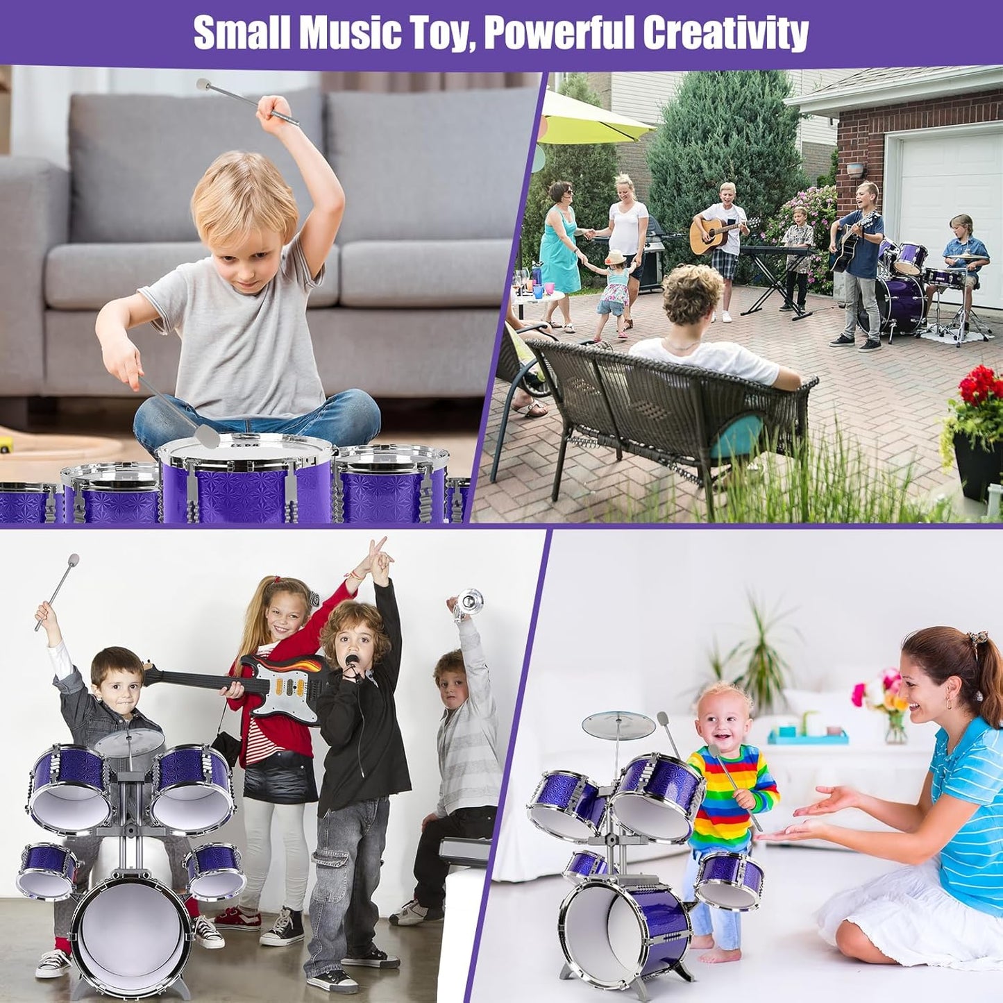 M SANMERSEN Kids Toys Jazz Drum Set - Upgraded Rock Drum Kit with Stool Musical Instruments Educational Birthday Christmas Toys Gifts for Toddlers Child Boys Girls Aged 3 4 5 6 7 8 Year Old