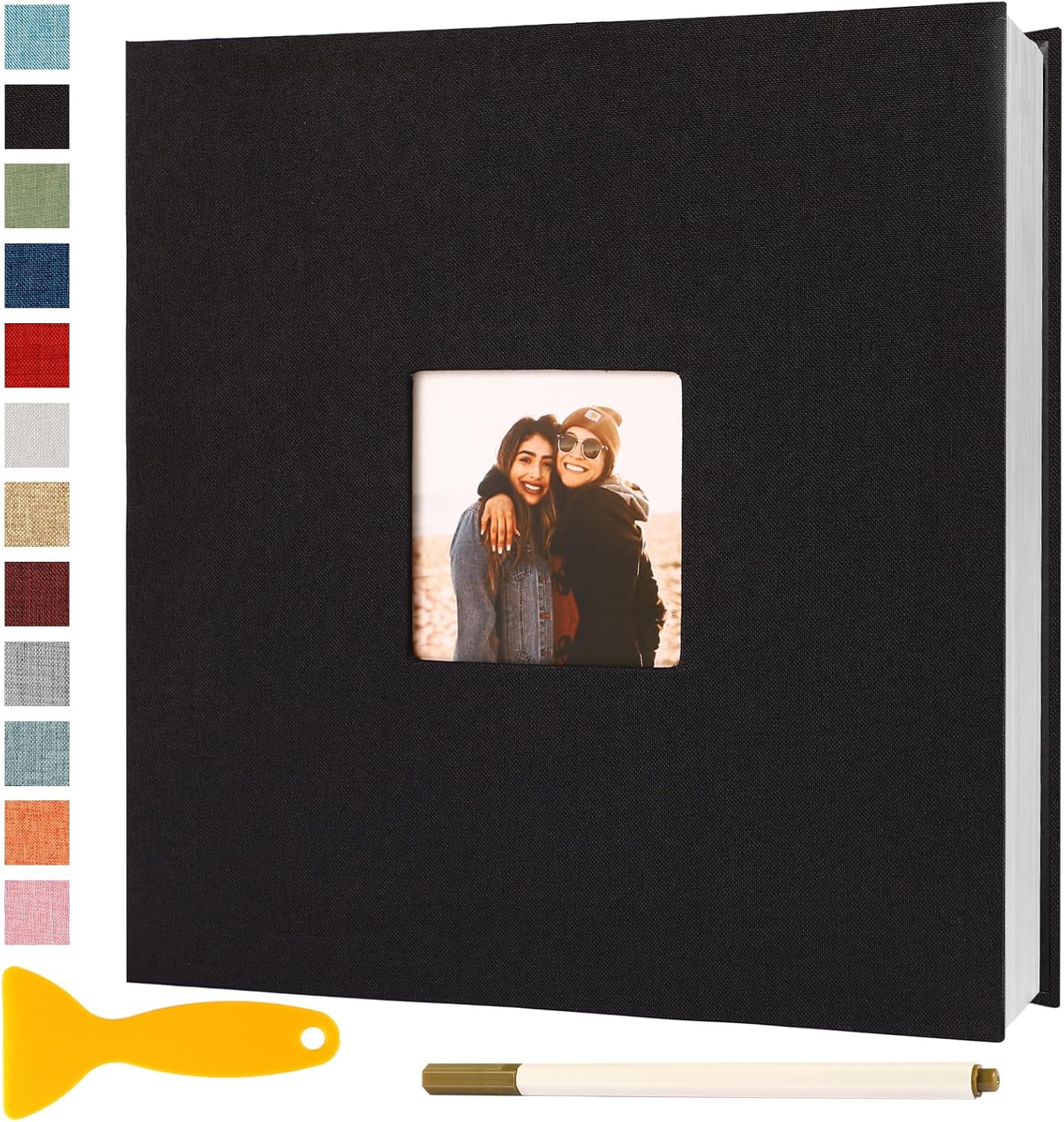 Photo Album Self Adhesive Pages Scrapbook Magnetic Photo Albums for 4x6 5x7 8x10 Pictures Sticky Pages Books for Baby Family Wedding 13.2x12.8 Black 60 Pages