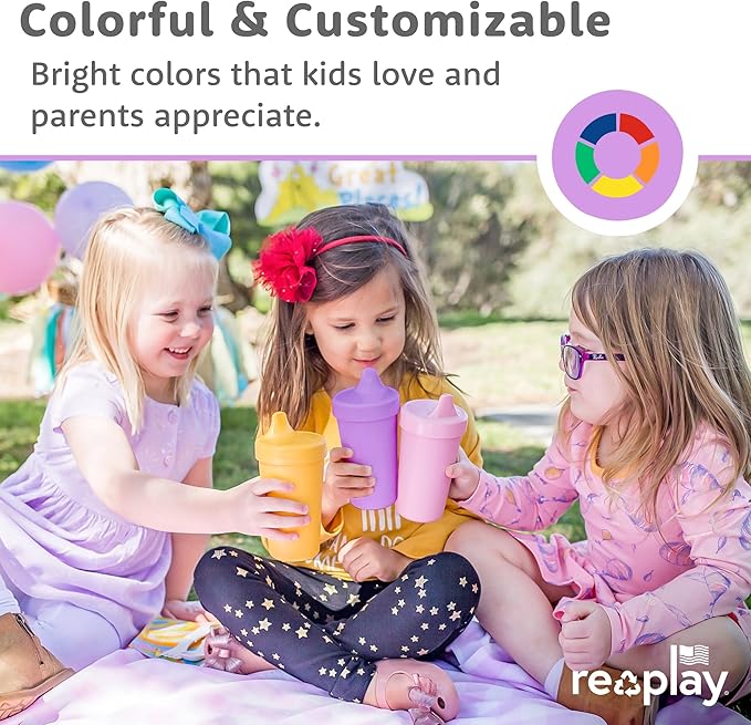 Re-Play Sippy Cups for Toddlers - 10 Oz. Reusable Spill Proof Cups for Kids, Dishwasher/Microwave Safe - Made in USA - Set of 3-3.13" x 6.25" - Aqua Asst