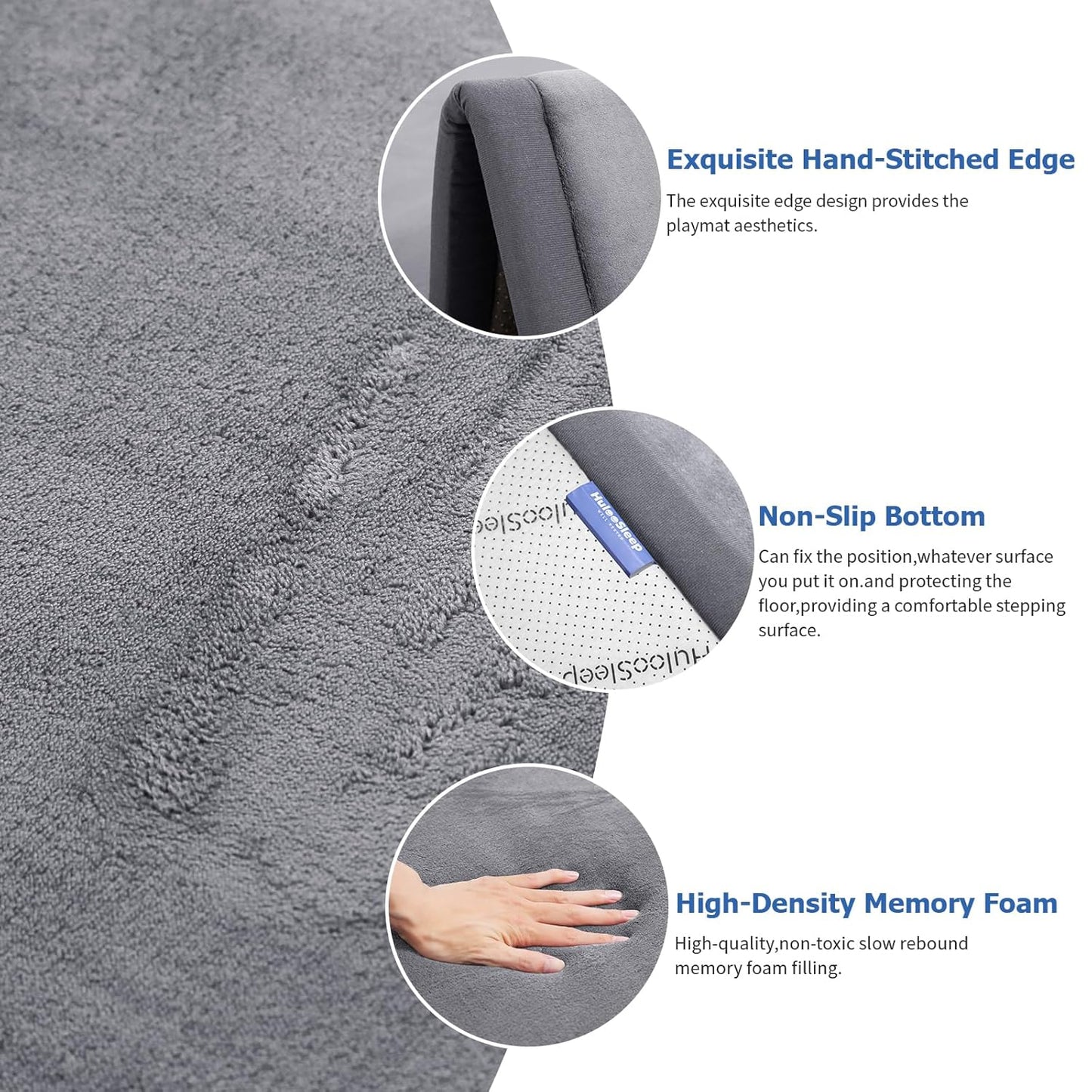 Baby Play Mat for Floor,1.3" Thick Memory Foam Tummy Time Mat,Soft Coral Velvet Nursery Rug,Large Non Slip for Crawling,Toddlers,Infants,Kids,Yoga & Tatami Style for Living Room(Dark Gray)