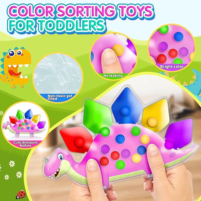UIIOPJIOM Dinosaur Color Sorting Sensory Toys, Montessori Toys for Toddler Fine Motor Skill Game Learning Activities Quiet Calm Down Fidgets for Classroom Stocking Stuffers for 3 4 5 Year Old Kid