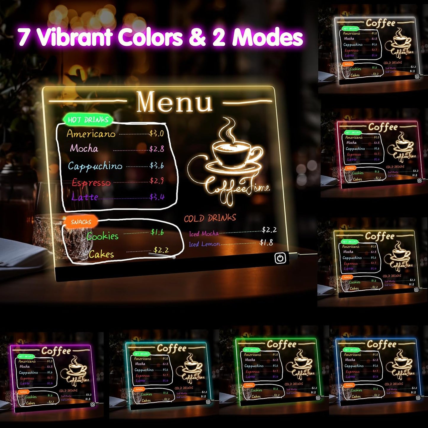 LED Note Board with Colors, 11.8"X9.4" Led Drawing Board Acrylic Dry Erase Board with Light for Kids 7 Colors Message Board Night Light with 7 Markers for Birthday Party Christmas Holiday Gift