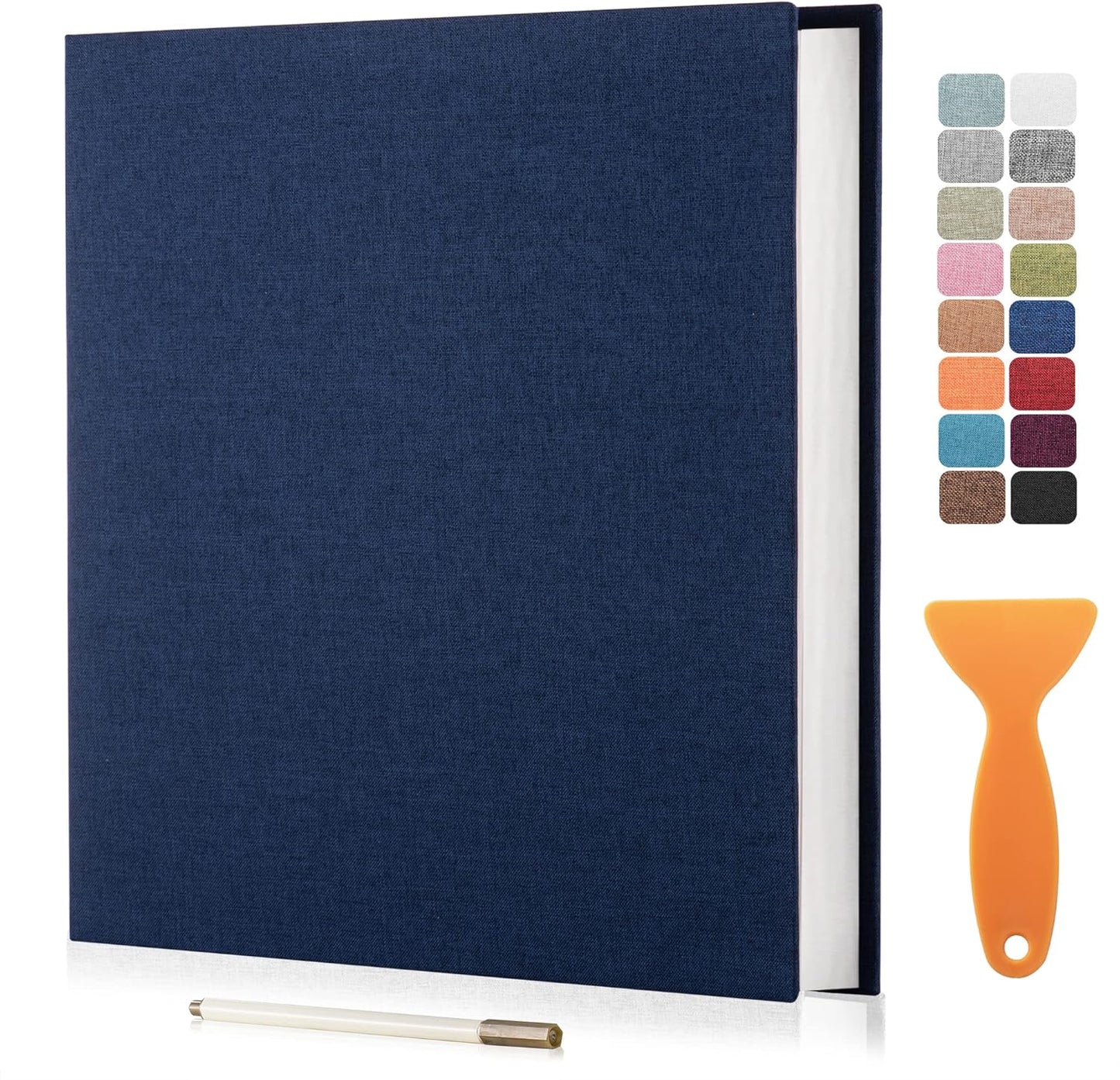 Large Photo Album Self Adhesive Scrapbook Album for 4×6 8×10 Pictures DIY Magnetic Linen Cover Album 60 Pages for Family Wedding Gifts with Metal Pen and Plastic Board