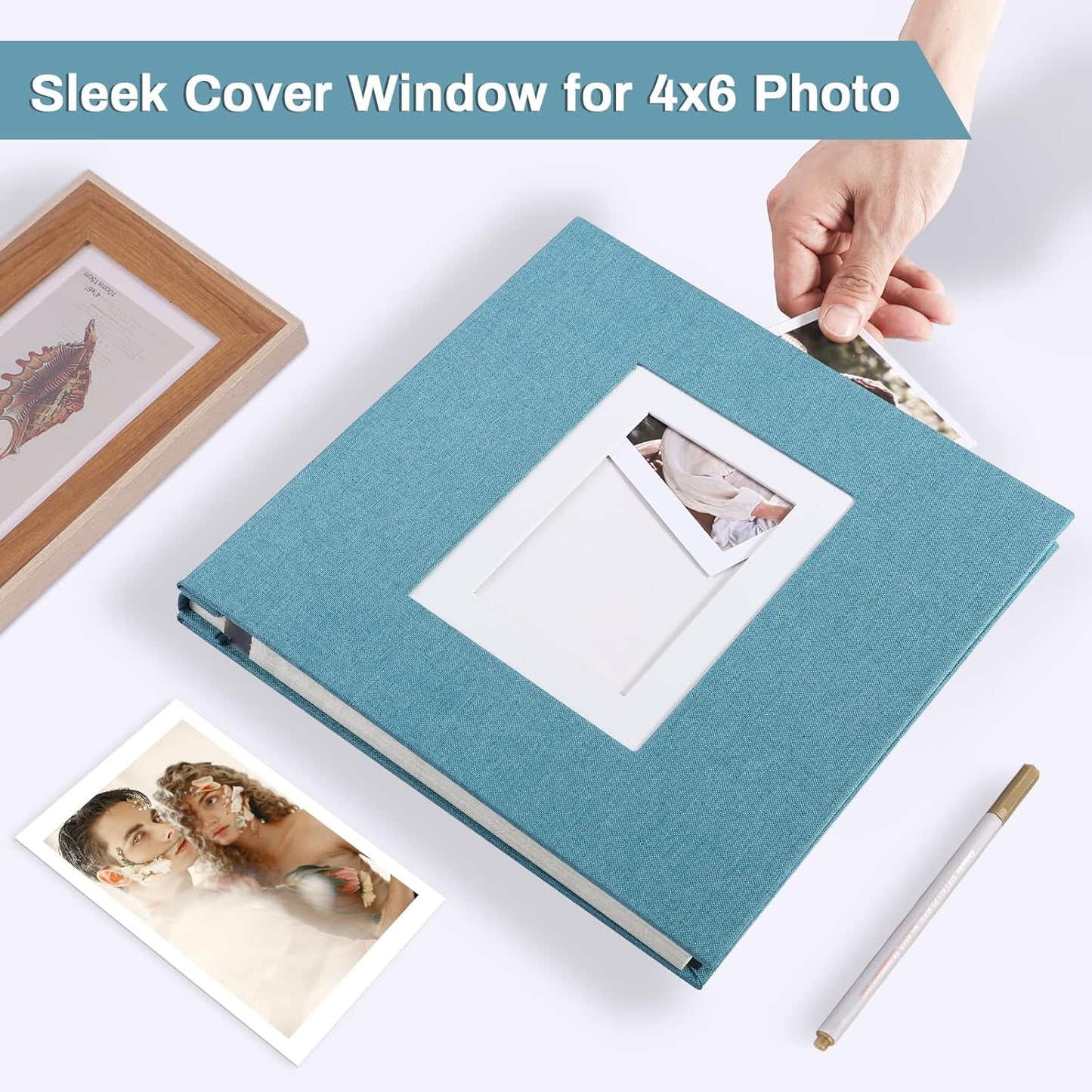 Photo Album Self Adhesive Pages Scrapbook Large Magnetic Photo Albums with Sticky Pages Scrapbooks for Wedding Baby for 4x6 5x7 8x10 Picture Photo Books 11x10.6 LightBlue 40 Pages