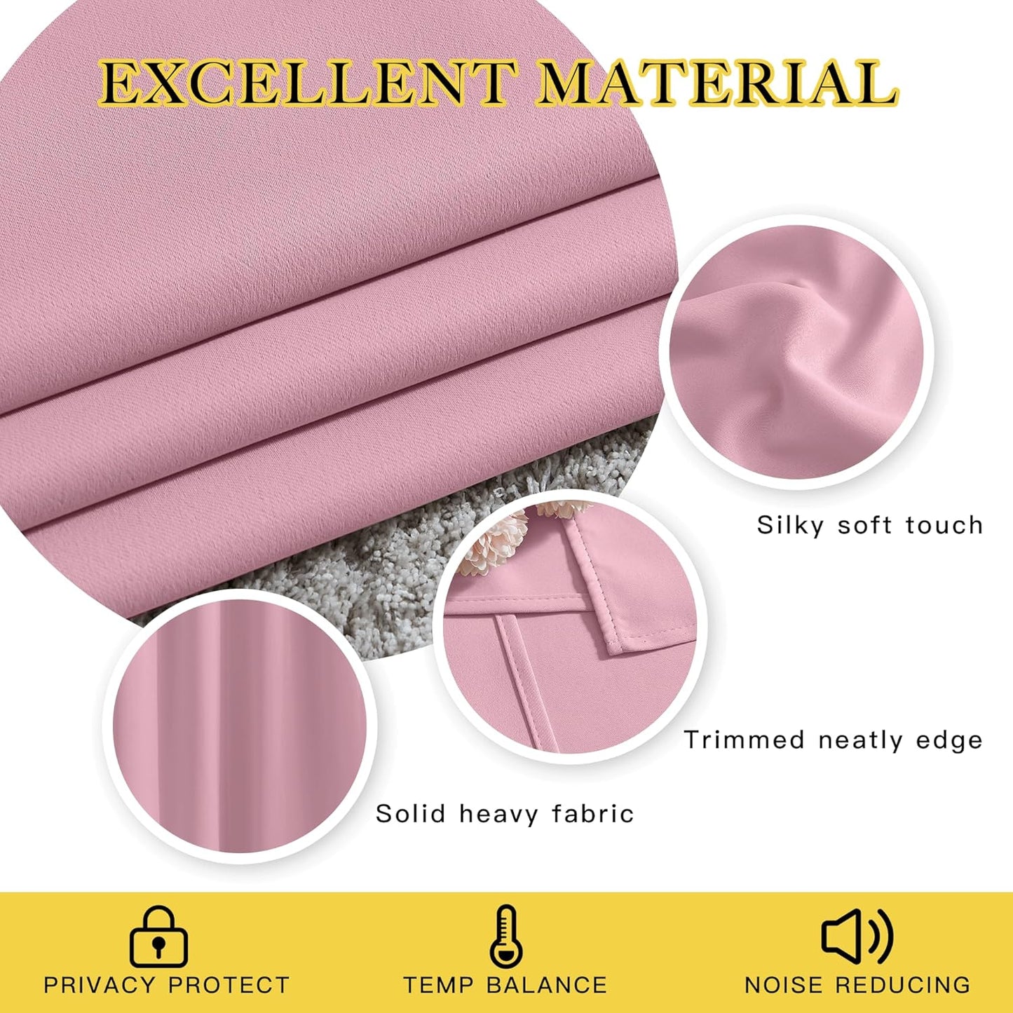 NICETOWN Bedroom Room Darkening Curtains - Triple Weave Grommet Top Thermal Insulated Solid Energy Saving Panels/Drapes for Villa/Hall, Crystal Pink, 1 Pair, 52 inches by 95 Inch