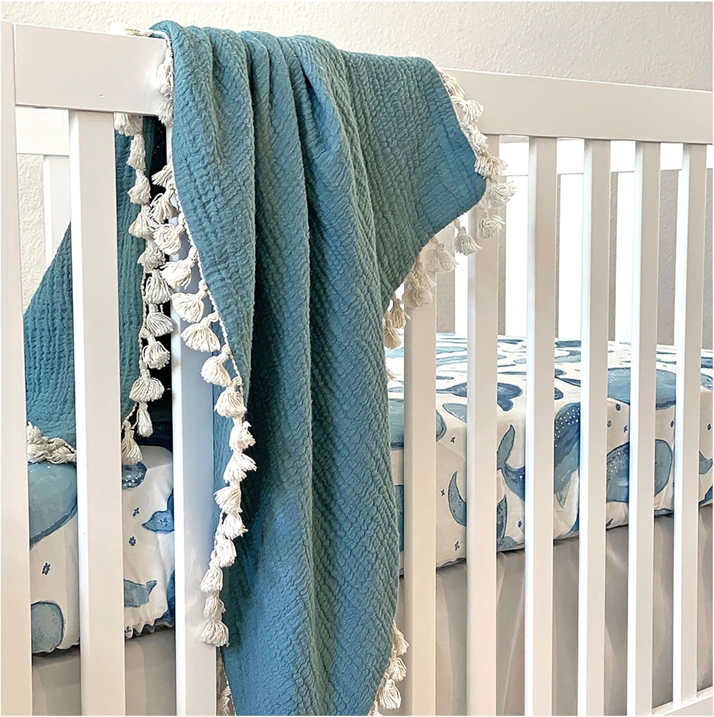 Crane Baby Muslin Swaddle Blanket, Soft Cotton Lightweight Nursery and Stroller Blanket for Baby Boys & Girls, Riverstone, 30" x 40"