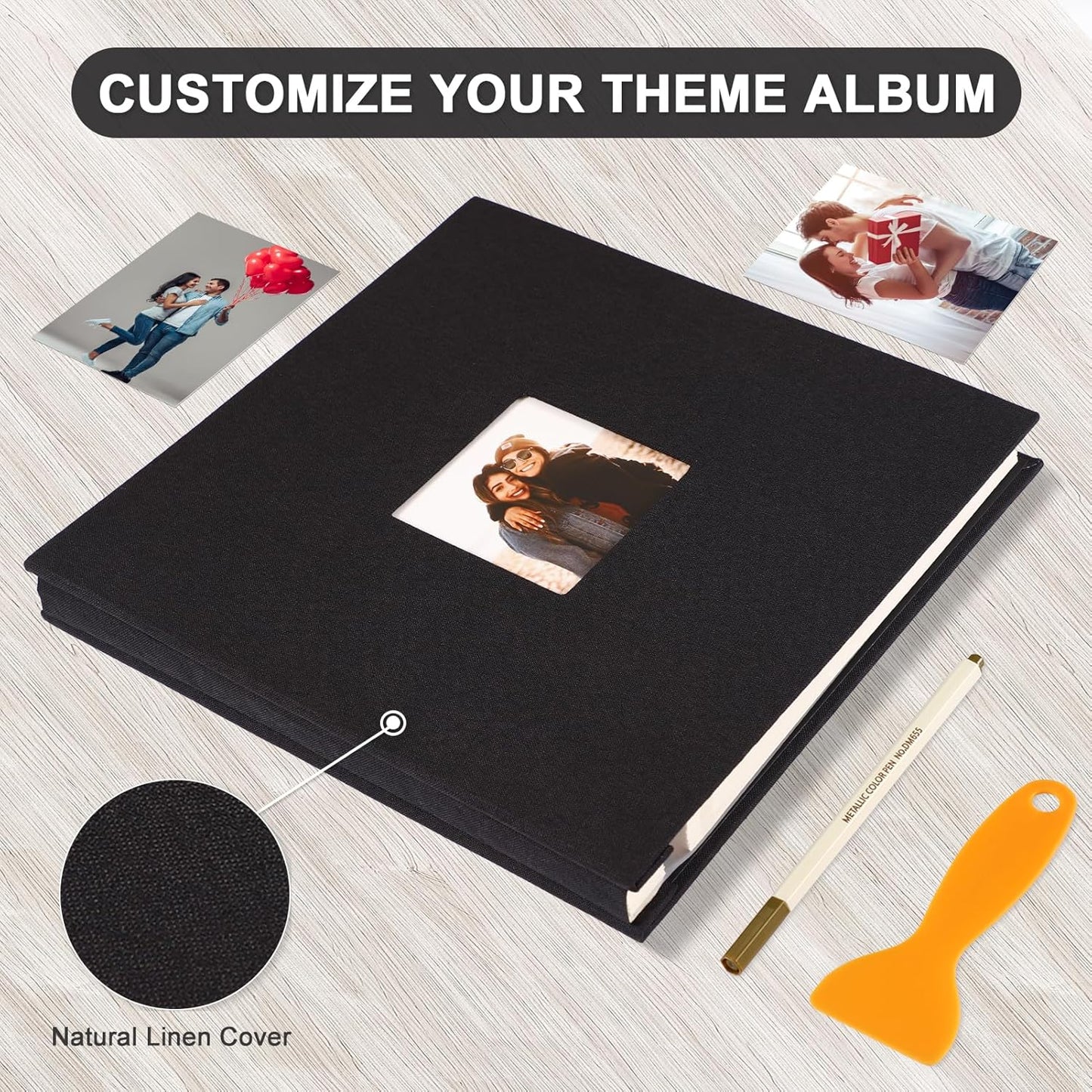 Photo Album Self Adhesive Pages Scrapbook Magnetic Photo Albums for 4x6 5x7 8x10 Pictures Sticky Pages Books for Baby Family Wedding 11x10.6 Black 40 Pages