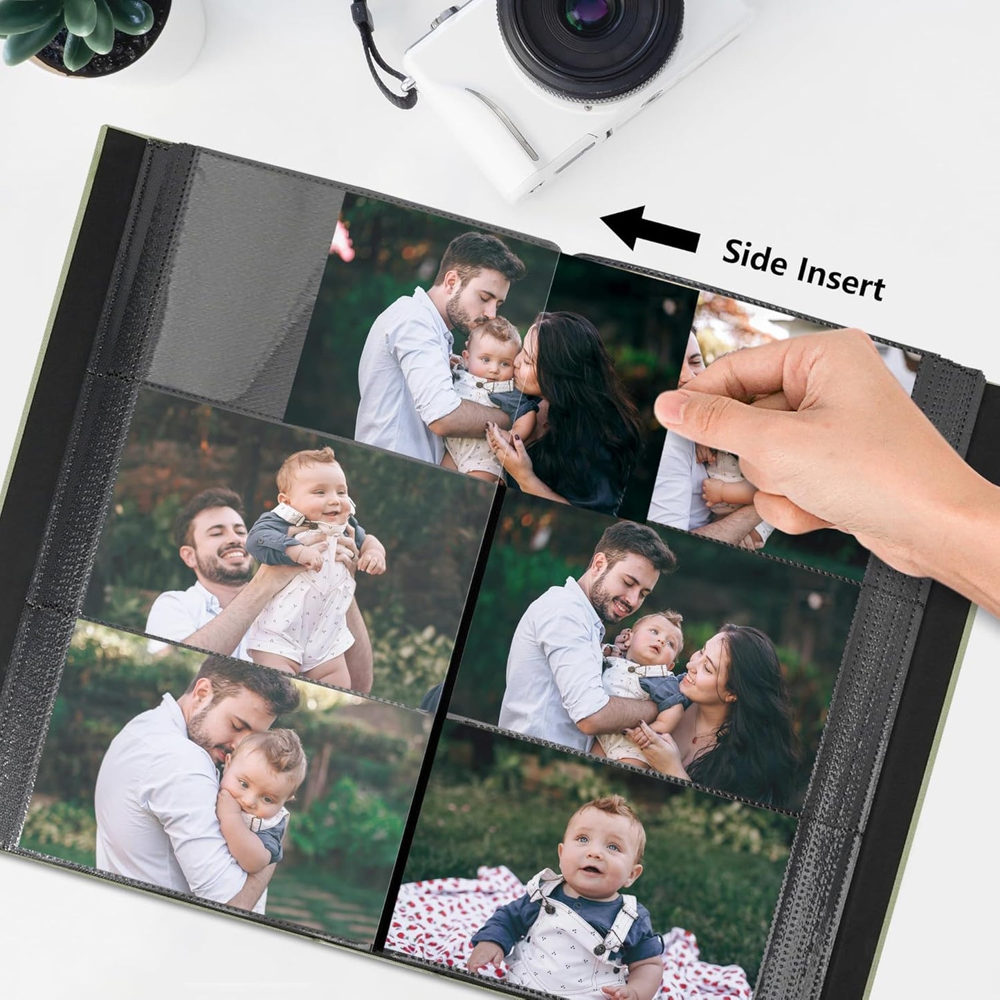 Photo Album 4x6 Pictrues 300 Pockets Linen Cover with Front Window Large Picture Book for Family Travel Wedding and Memory Keepsake Organizer White
