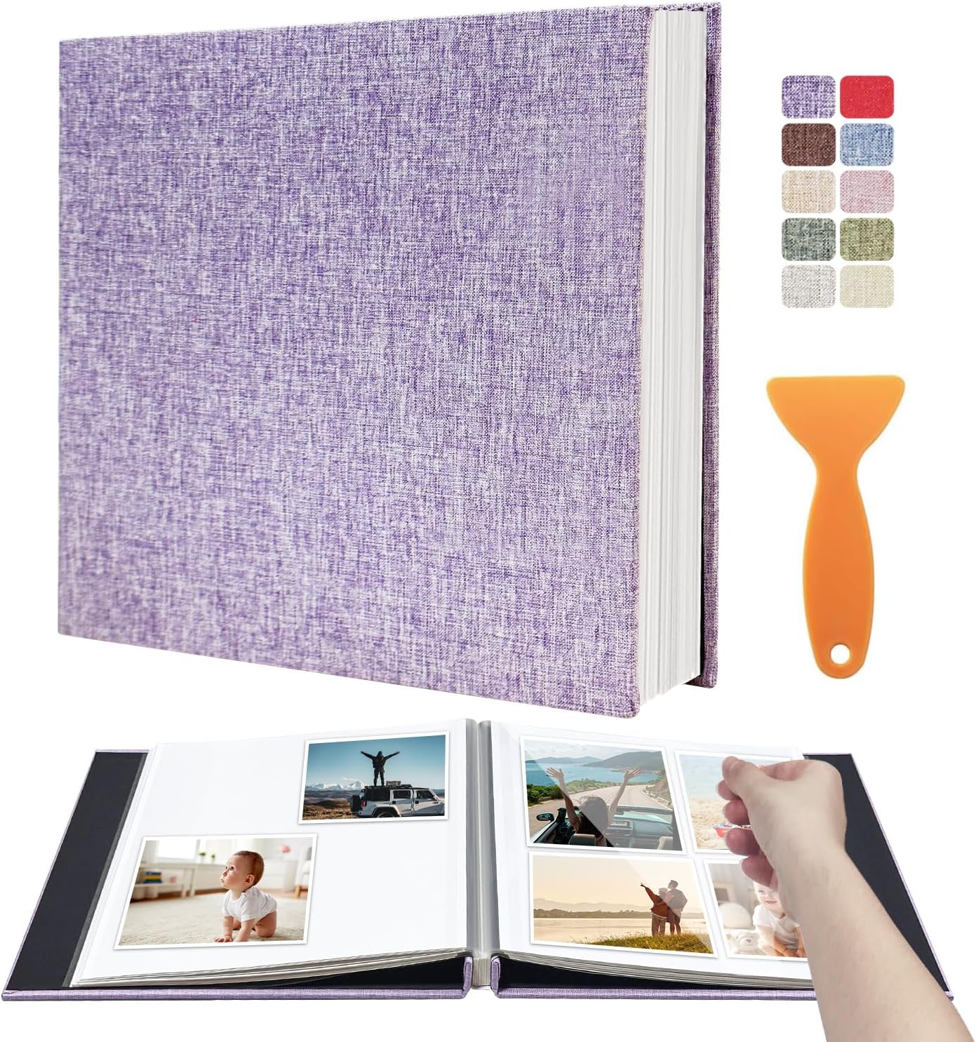 Large Photo Album Self Adhesive Scrapbook Album for 4×6 5×7 8×10 Pictures DIY Magnetic Linen Cover Album 60 Pages for Family Wedding Gifts with Metal Pen and Plastic Board