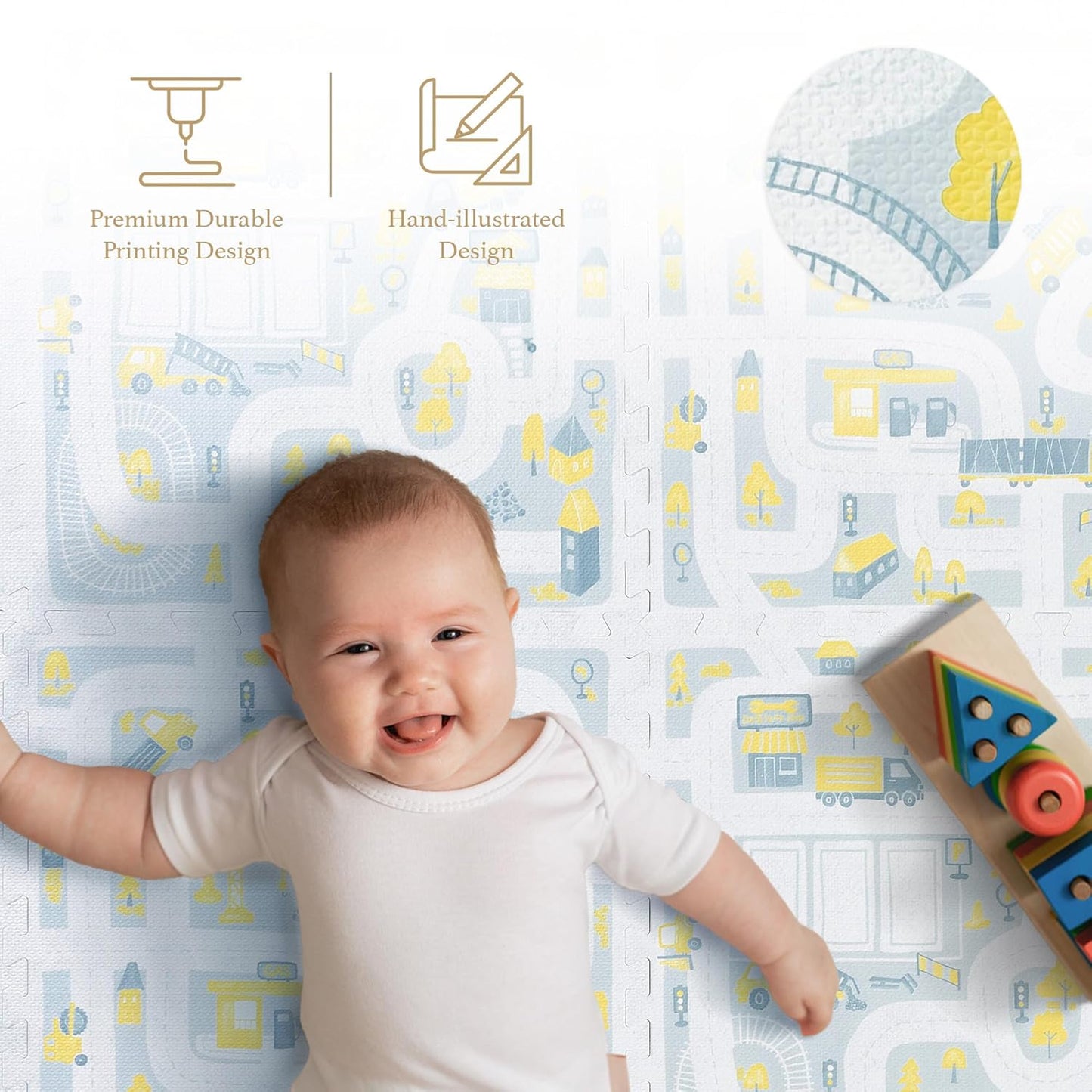 Premium Baby Foam Play Mats - Stylish Floor & Exercise Puzzle Mat for Toddlers and Kids- 6 Soft, Non-Toxic, Odorless, Peel-Resistant Foam Tiles - 6ft x 4ft- 0.5” inch Thick, Pastel Blue Gray