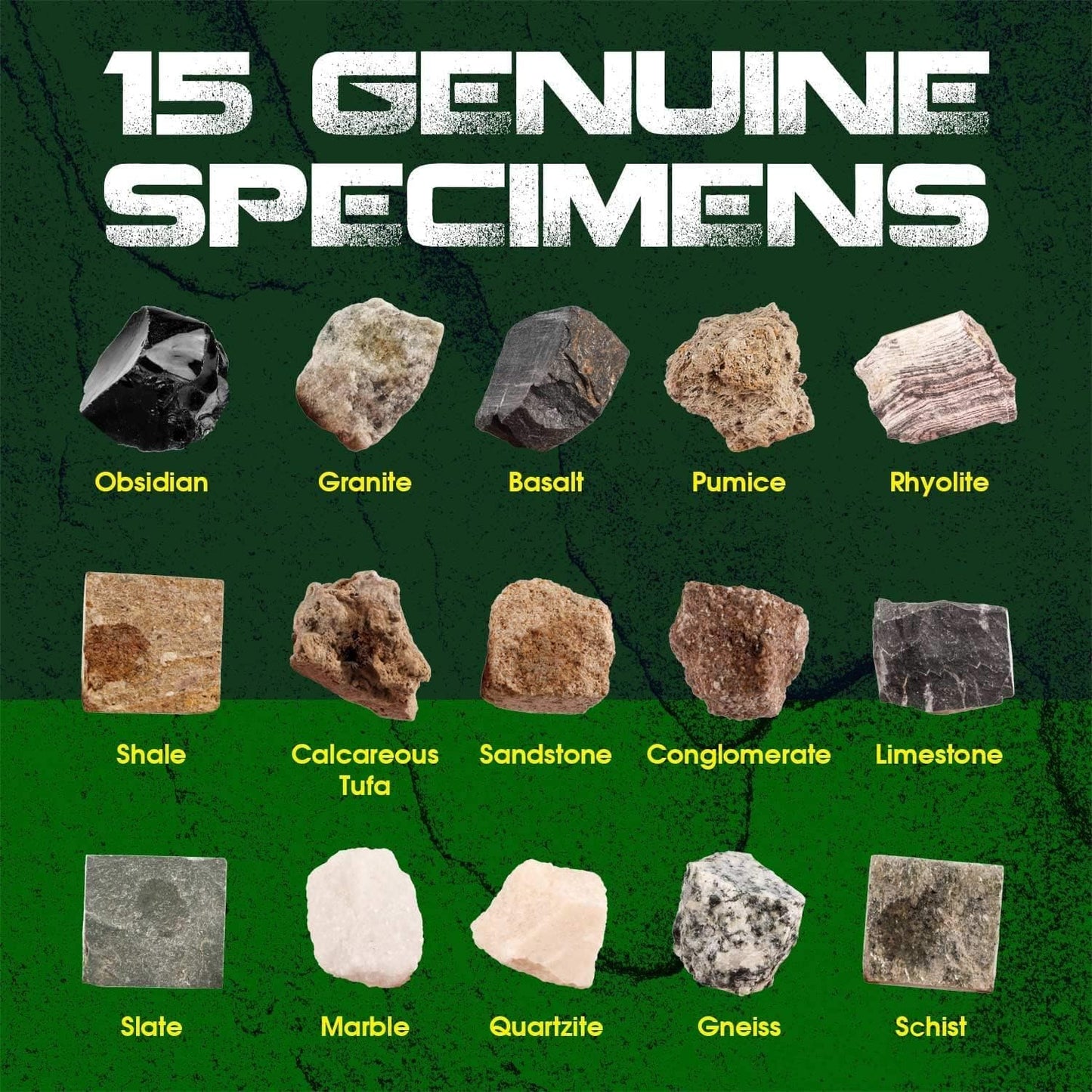 XXTOYS Rock & Stone Collection 15 PCS with Collector Box, STEM Toy Science Kit Geology Mineral Specimens Gift Presents for Kid Geologists