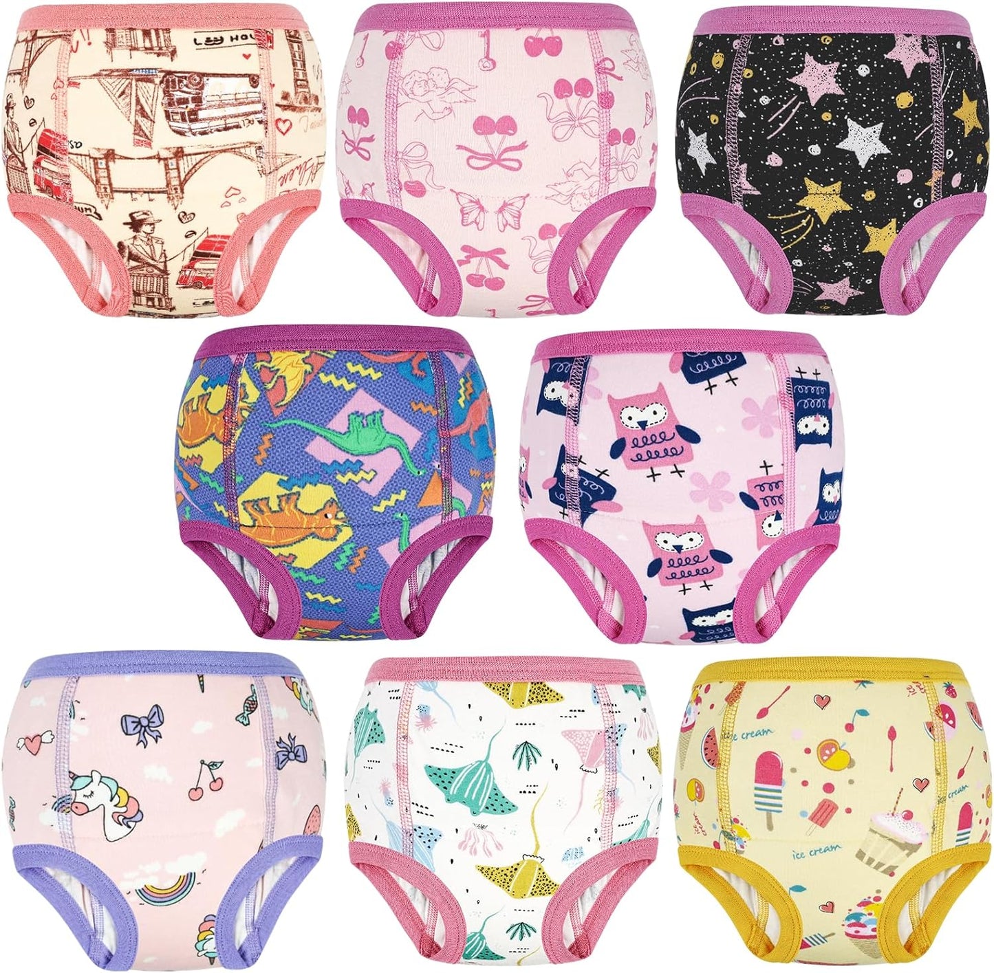 MooMoo Baby Absorbent Potty Training Pants 8 Packs Cotton Training Underwear for Girls 4T
