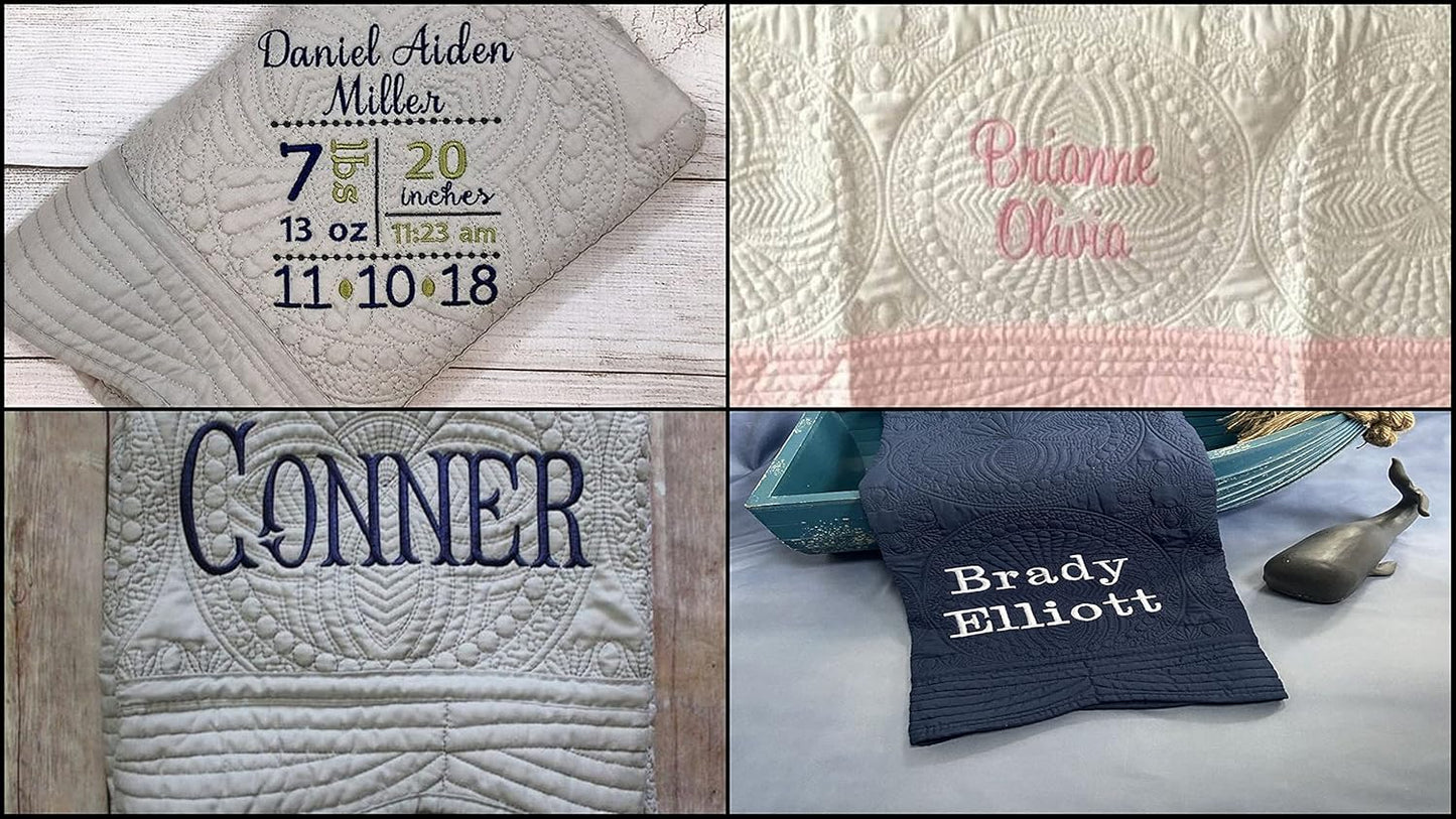 Personalized Baby Blanket Baby Quilt Monogrammed Blankets for Boys and Girls Embroidered Baby Gifts Letter & Date