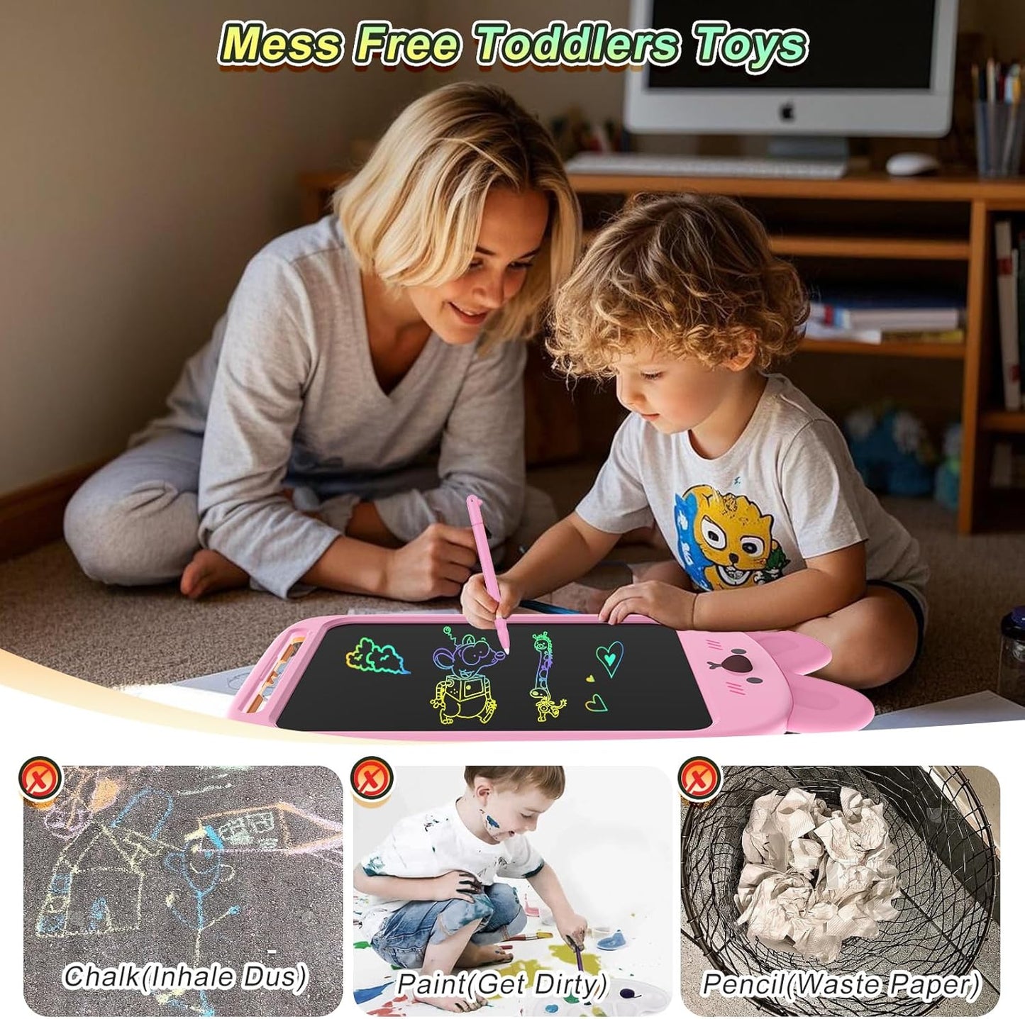 10 Inch LCD Writing Tablet, Erasable Doodle Board Toy, Cute Rabbit Drawing Pad for Kids Ages 2-6 - Educational Christmas Birthday Gift (Rabbit)