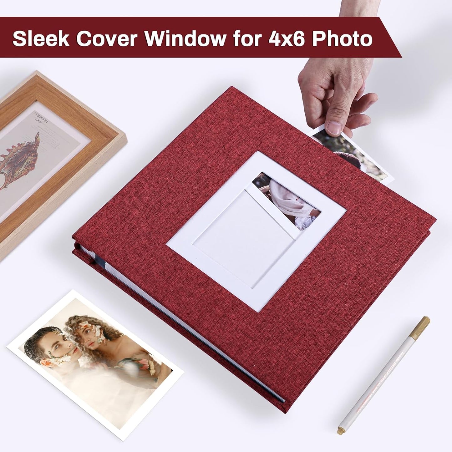 Photo Album Self Adhesive Pages Scrapbook Large Magnetic Photo Albums with Sticky Pages Scrapbooks for Wedding Baby for 4x6 5x7 8x10 Picture Photo Books 11x10.6 Red 40 Pages