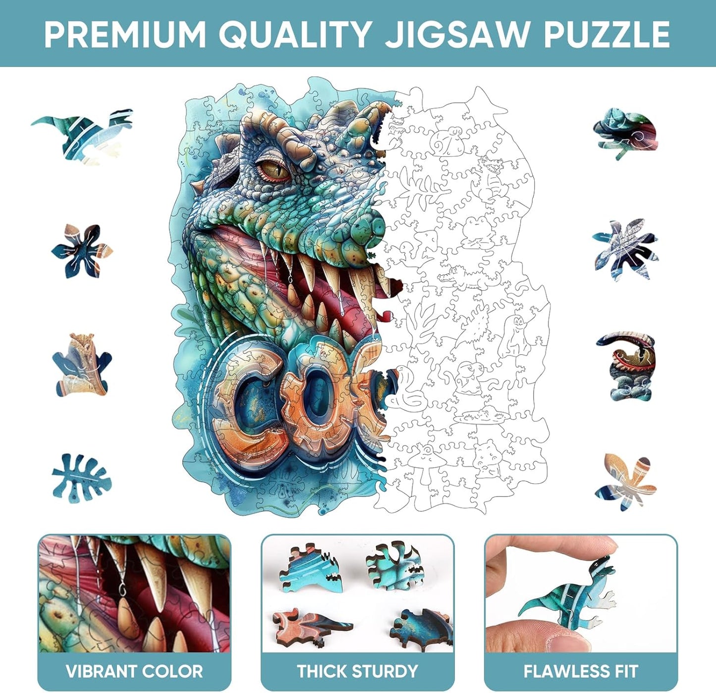 Wooden Puzzles for Adults 500 Pieces, Cool Crocodile Jigsaw Puzzles Animal Unique Shaped Wood Cut Puzzle Gifts for Adults and Kids, Family Puzzle Games