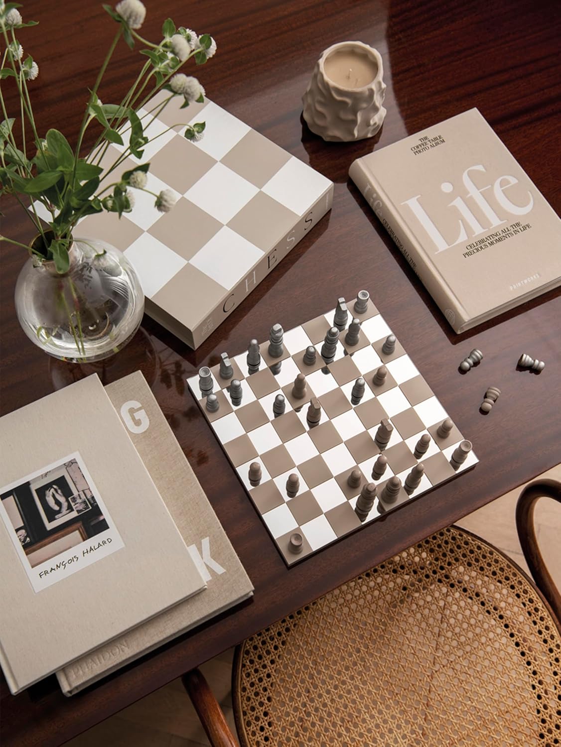 Classic – Art of Chess, Mirror – Beige & Silver Wooden Chess Set with Mirrored Acrylic Board – Stylish Coffee Table Game for Adults & Kids Ages 5+ – Multilingual Instructions Included