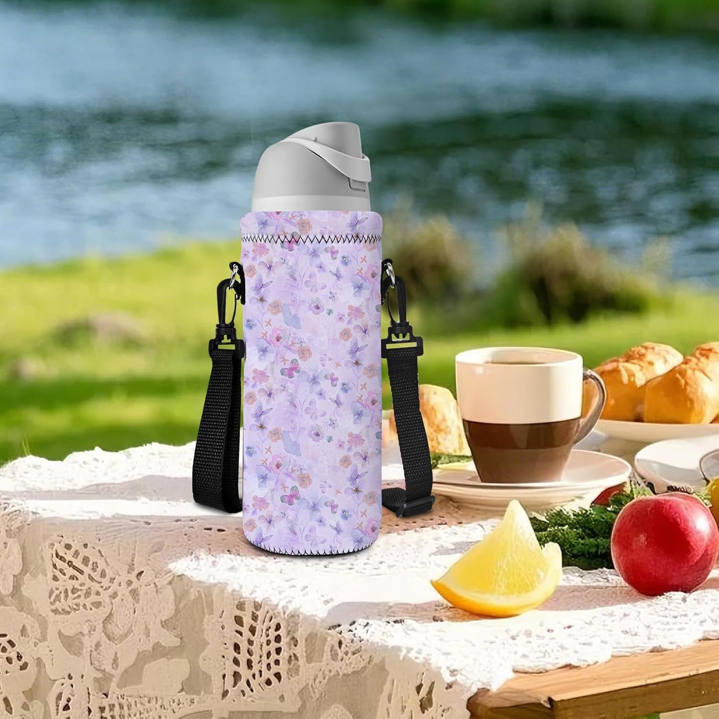 Neoprene Water Bottle Carrier Bag with Adjustable Shoulder Strap for Men Women Walking Hiking,Portable Insulated Holder Case for Stainless Steel/Glass/Plastic Bottles