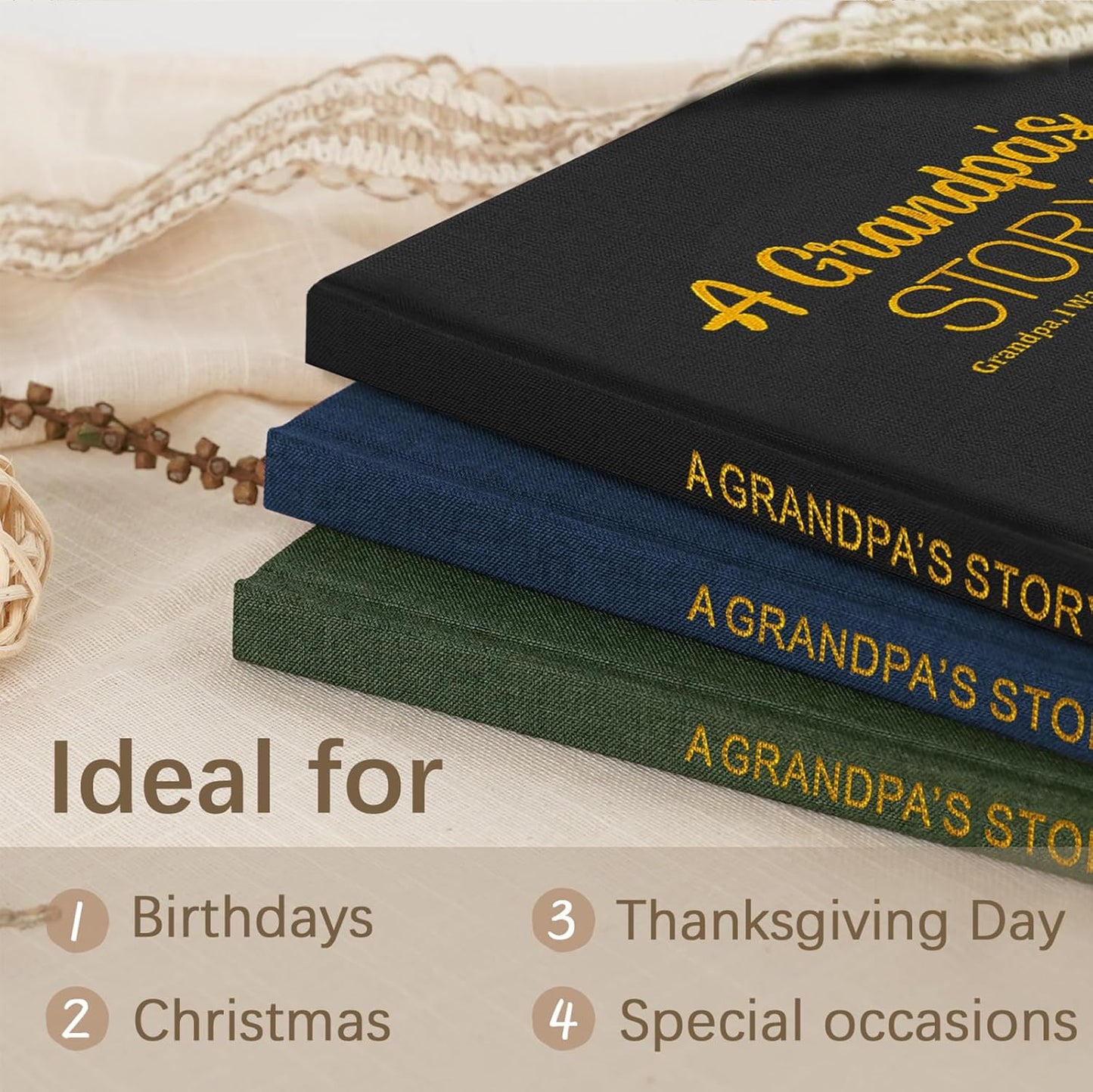 Artmag Grandpa's Life Story Journal Family Keepsake Book Linen Hardcover for Grandpa to Share His Memories, with 250+ Prompt Questions Gift for Birthday Father's Day Christmas (Black)