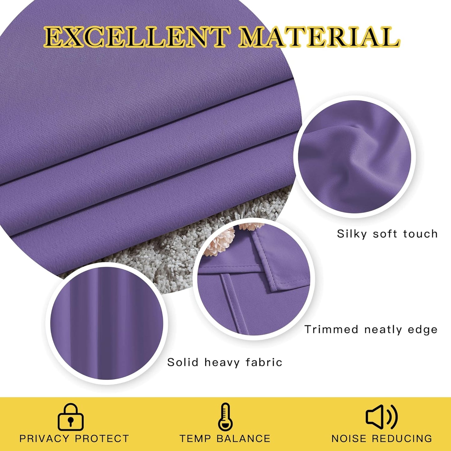 NICETOWN Lilac Purple Curtains 96 inches Long, Grommet Thermal Insulated Blackout Curtains Privacy Window Treatments for Boys Room/Living Room, W46 x L96, 2 Panels