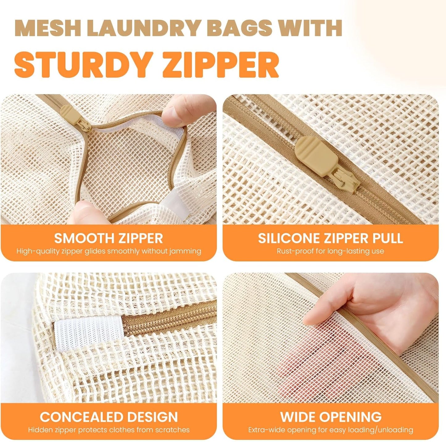 4Pcs Large Cotton Mesh Laundry Bags for Delicates,Breathable Mesh Garment Bag for Washing Machine,Travel Wash Bags with Zipper for Bras,Underwear,Socks,Clothes,Laundry Dorm Room Essentials(XL)