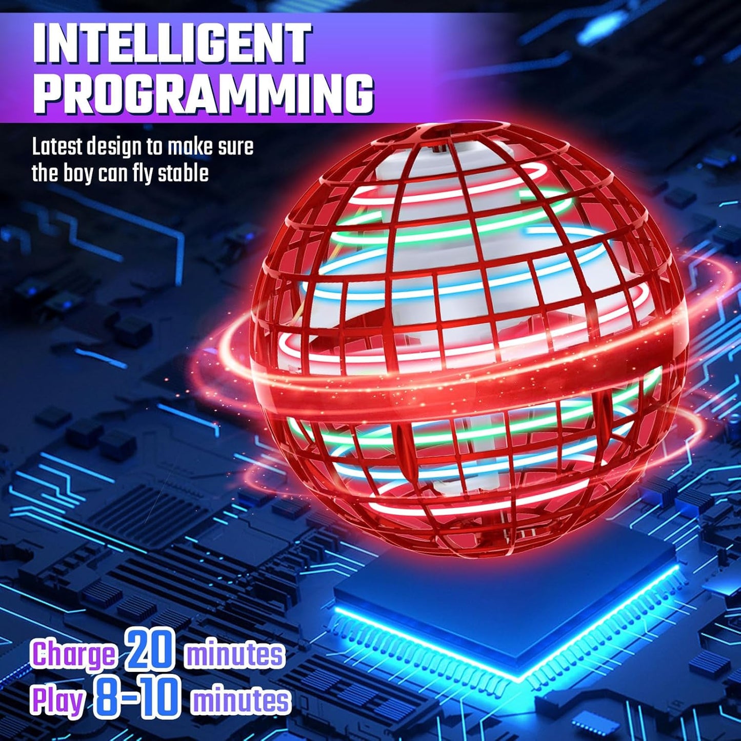 Sosuy 2025 Flying Orb Ball Toy - Christmas Novelty Hover Balls Galaxy Boomerang Hand Drone Orbit Magic Floating Mini Outdoor Fidget Stocking Stuffer for Boys Girls Teens Kids Father's Day（Red）