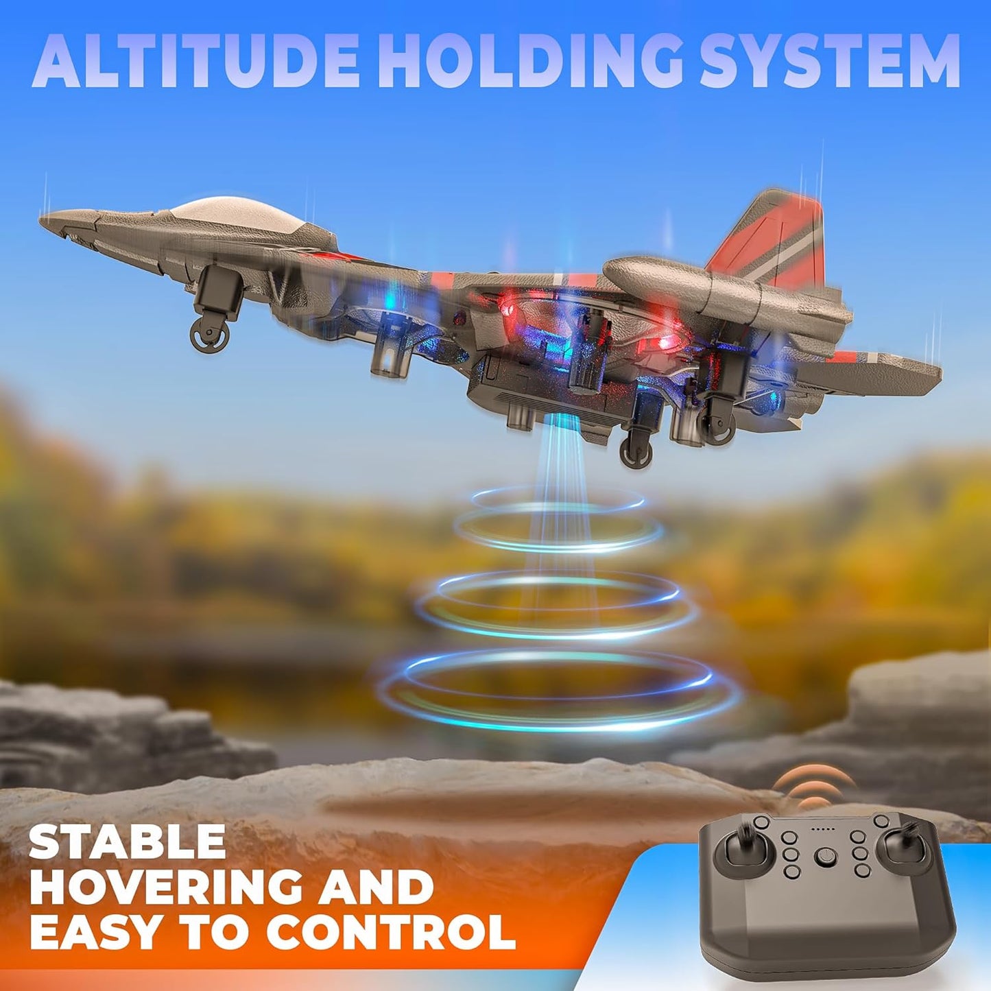 BEZGAR Drones for Kids | 2.4GHZ RC Plane, Remote Control Airplane, RC Helicopter, 360° Flip Fighter Jet Toy, Toys for ages 8-13 with Colorful LED Navigation Lights Red