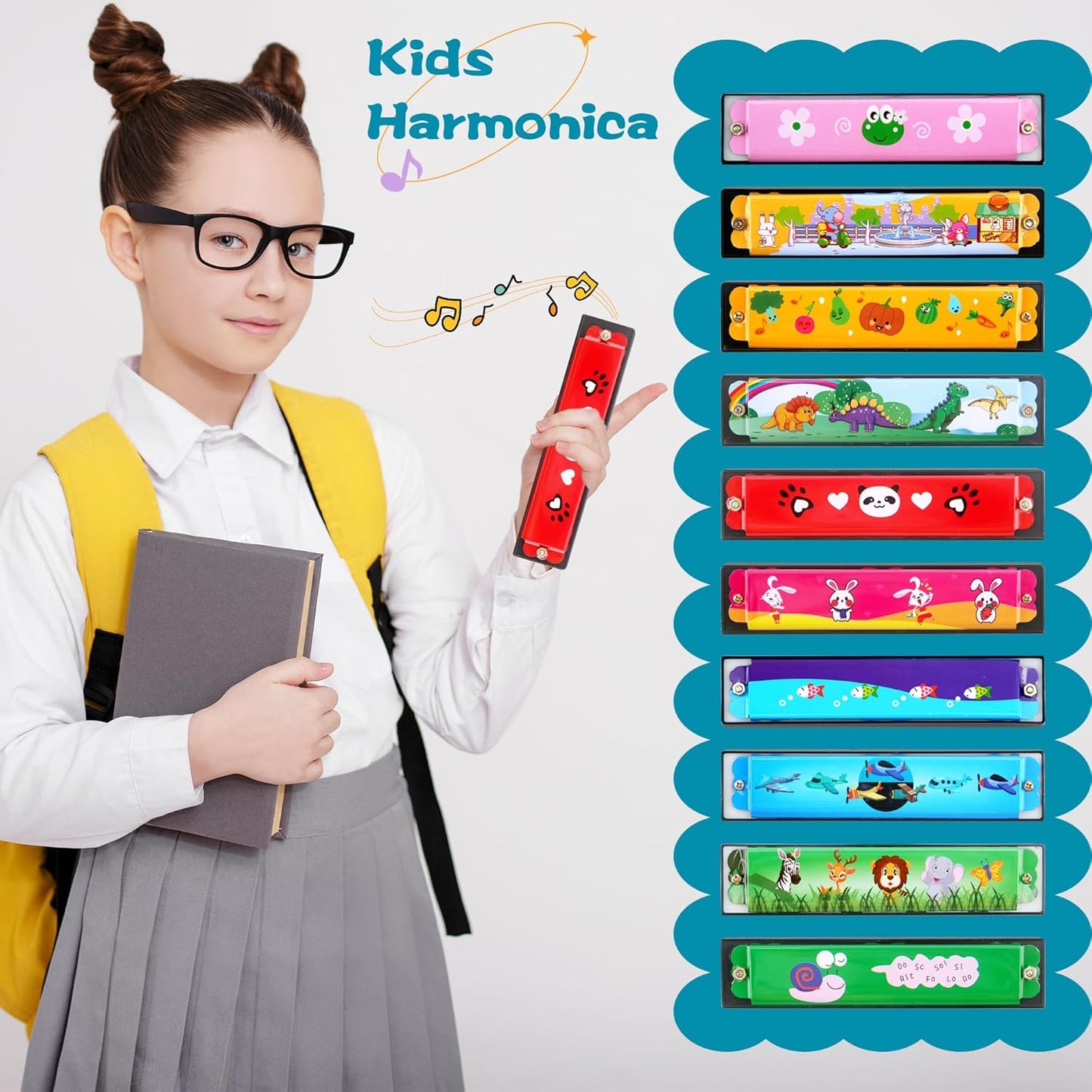 80 Pcs Children's Harmonica Bulk - 16 Hole Plastic Cartoon Harmonica Toy for Kids - Musical Instrument for Birthday Party Favors, Random Color Pattern