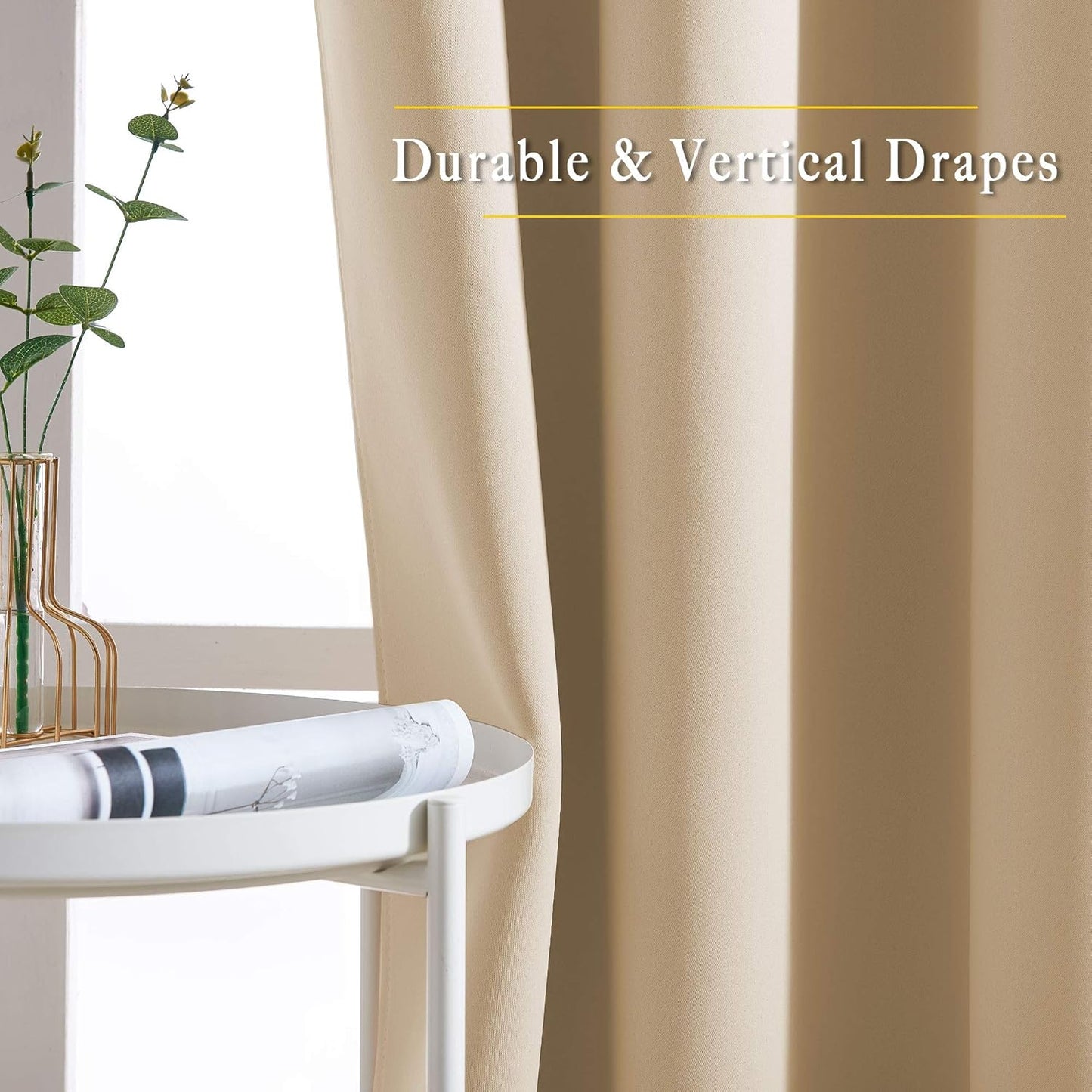 NICETOWN Bedroom Curtains Room Darkening Draperies - Biscotti Beige Room Darkening Drapes/Panels for Bedroom, Grommet Top 2-Pack, 52 x 63 inches Long, Thermal Insulated, Privacy Assured