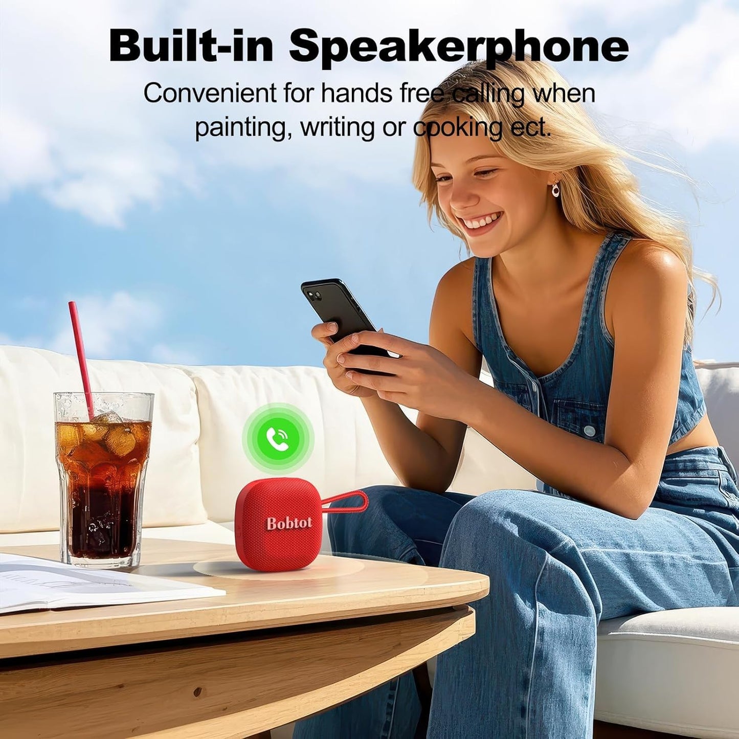 Bobtot Portable Bluetooth Speakers Wireless - IPX7 Waterproof Shower Speaker with 16 Hours Playtime, Loud Stereo Sound, TWS, Built-in Mic, Mini Size with Lanyard to Carry, Red