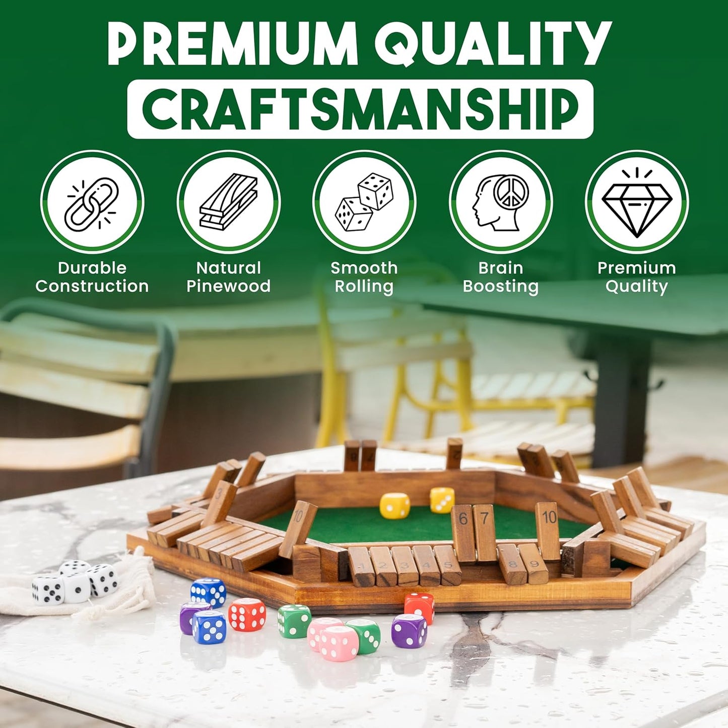 Sam & Evie 1-6 Player Shut The Box Game Wooden Close The Box Dice Game Board with Folding Tiles – Classic Family Table Game for Adults, Kids, Party, Travel, Classroom – 4 to 6 Person Play