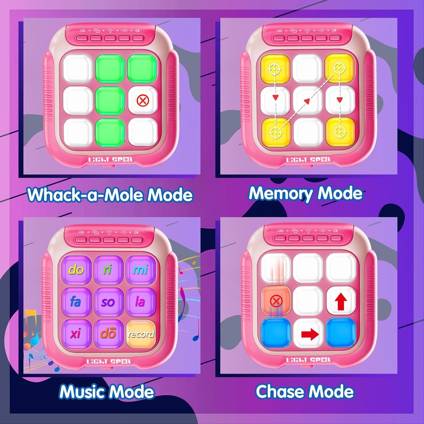 Tic Tac Toe Electronic Handheld Puzzle Game Console Fidget Toys w/ 7 Game Modes, Portable Fast and Fun Car Travel Press Games for Kids and Adults, Ideal Xmas Birthday Gifts for Ages 3+ (Pink)