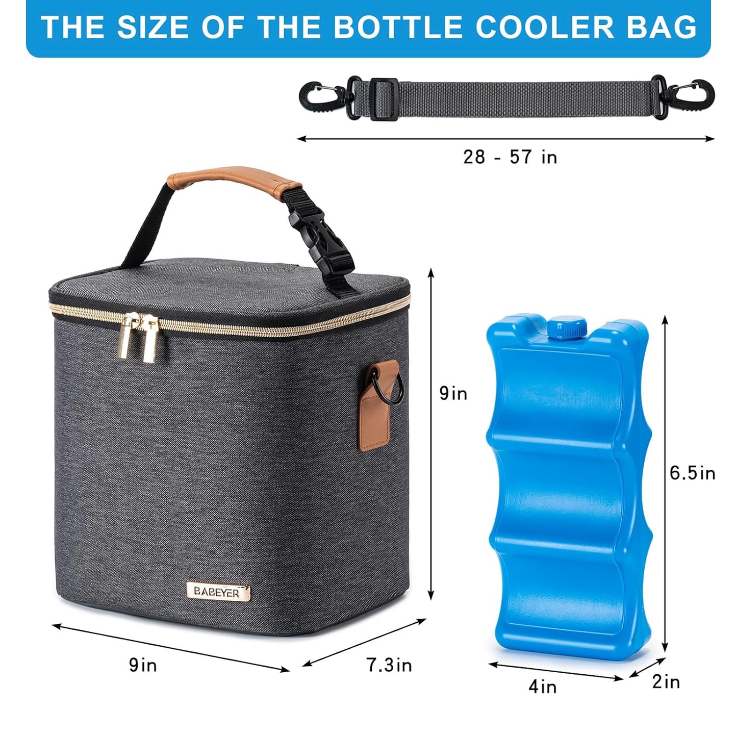 Breastmilk Cooler Bag with Ice Pack Fits 6 Baby Bottles Up to 9 Ounce, Baby Bottle Bag with Shoulder Strap for Nursing Mom Daycare,Dark Grey