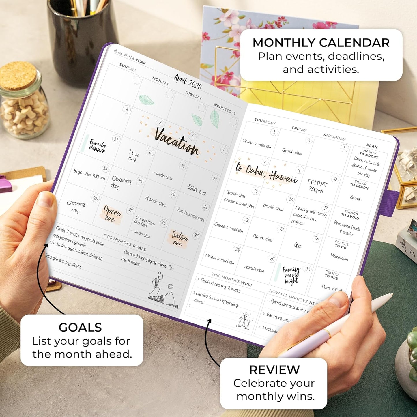 Clever Fox Planner Daily Premium – Undated Daily Planner with Hourly Schedule, Personal Organizer, Productivity Journal, 6 Months (Purple)