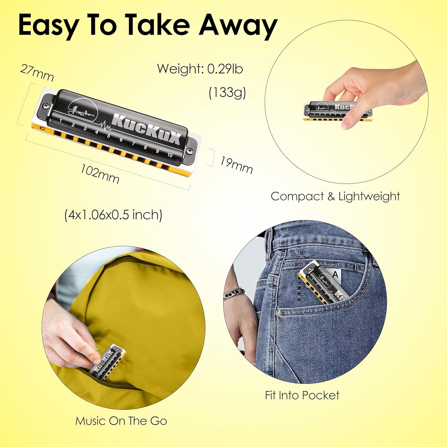 Diatonic Harmonica of D flat Key,Blues Mouth Organ 10 Hole 20 Tones, Reed of Phosphor Bronze, ABS Combo, Easy-Clean Cover,10 Hole Blues Harp for Adult, Beginner