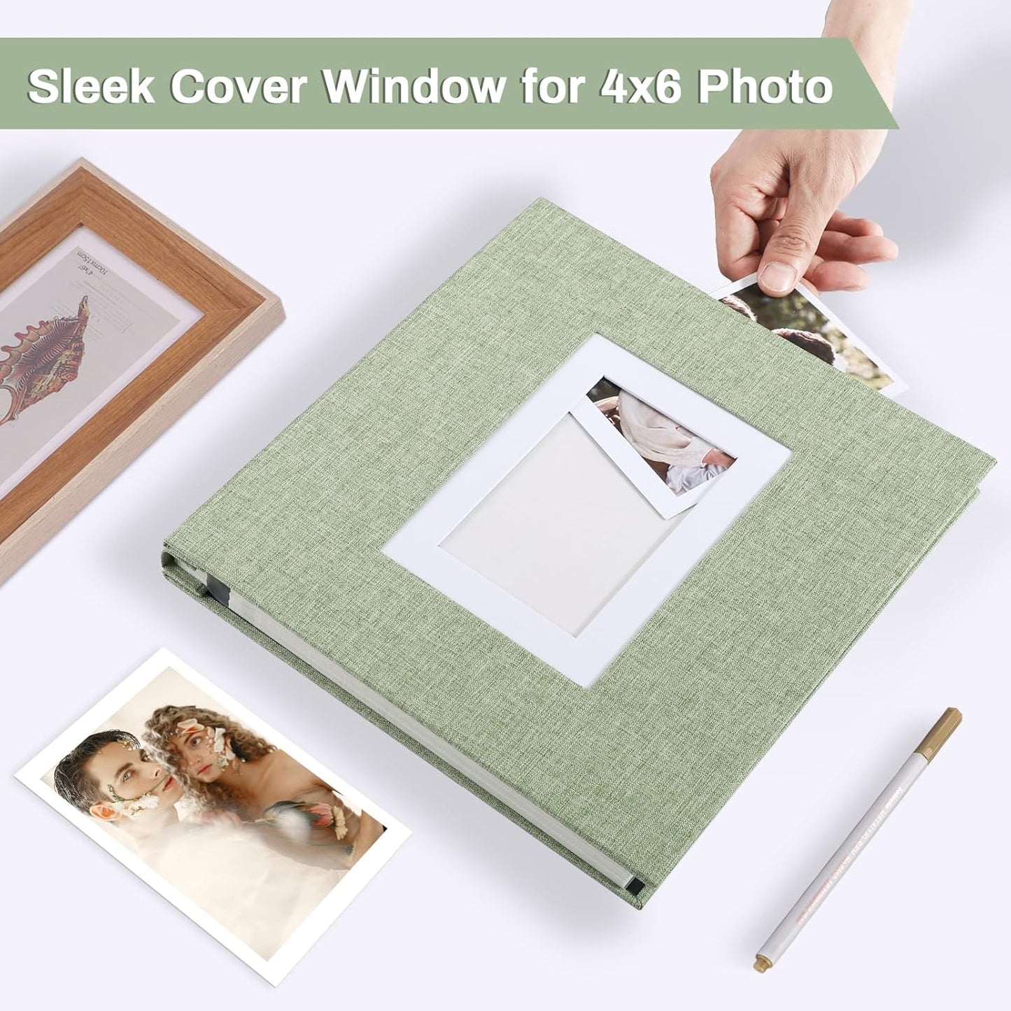 Photo Album Self Adhesive Pages Scrapbook Large Magnetic Photo Albums with Sticky Pages Scrapbooks for Wedding Baby for 4x6 5x7 8x10 Picture Photo Books 13.2x12.8 GrassGreen 40 Pages