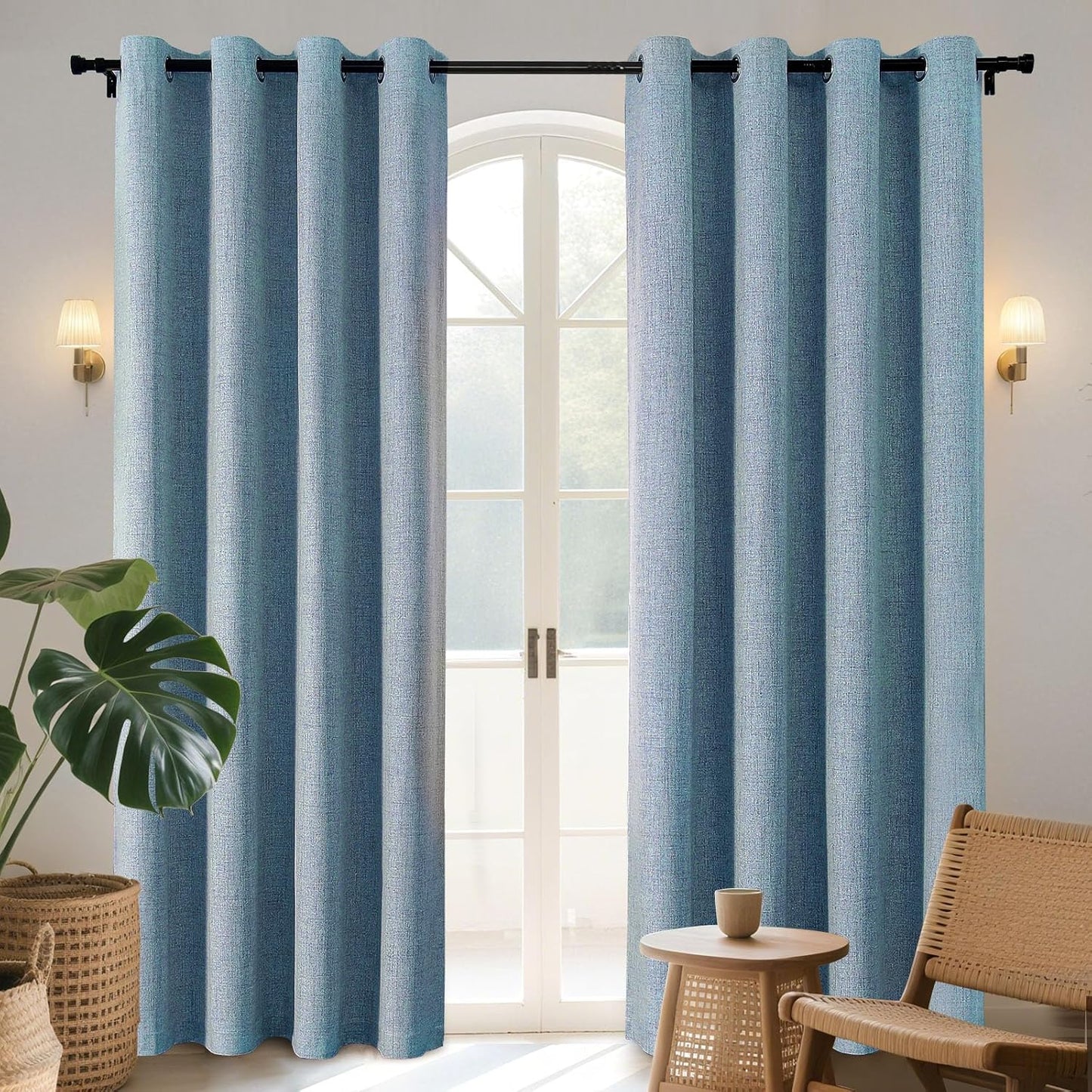 Joydeco Light Blue Blackout Curtains 90 Inches Long, Curtains 90 Inch Length 1 Panel for Bedroom, Thermal Insulated Linen Black Out Curtains with Grommets(100x90, Light Blue)