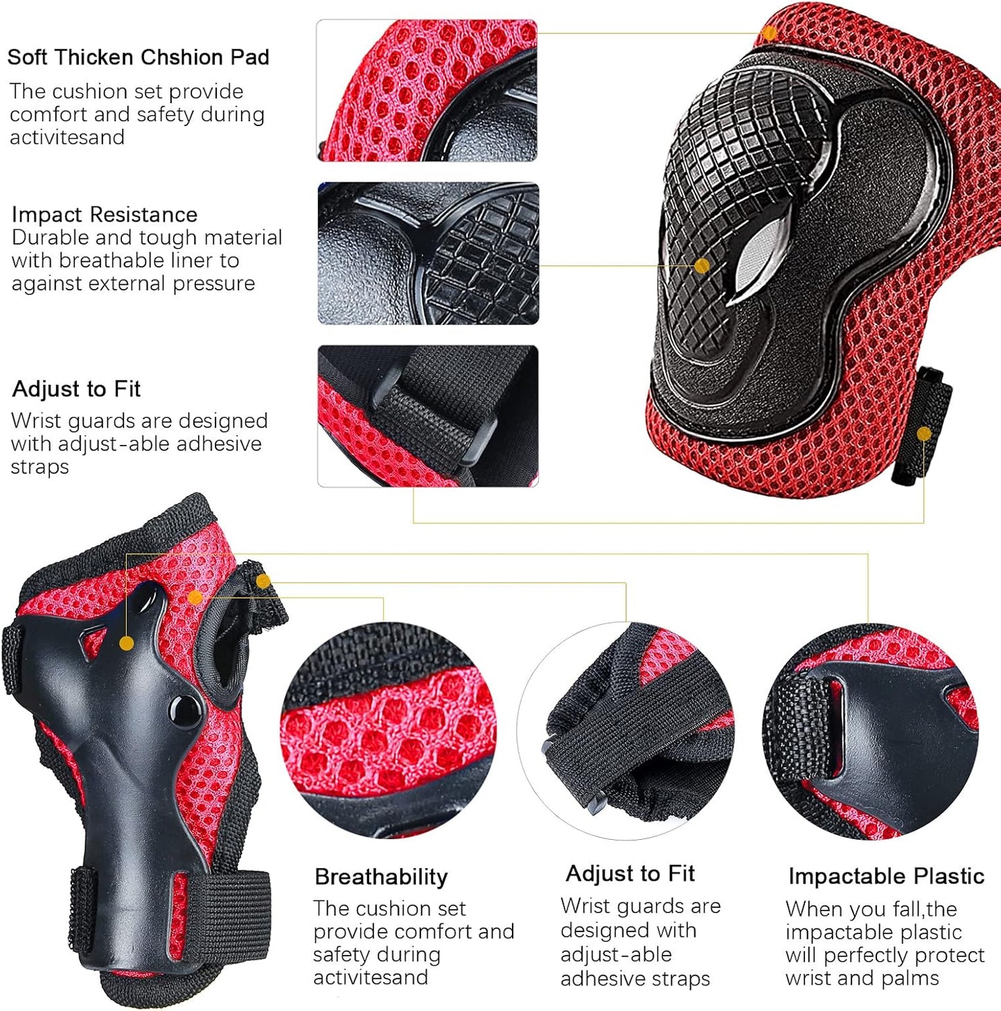 Adjustable Kids Bike Helmet with Knee Pads Elbow Pads Wrist Guards for Age 3-5-8-14+ Youth/Teens,Ventilation Multi-Sport Scooter Roller Skate Rollerblading Skateboarding Climbing Cycling