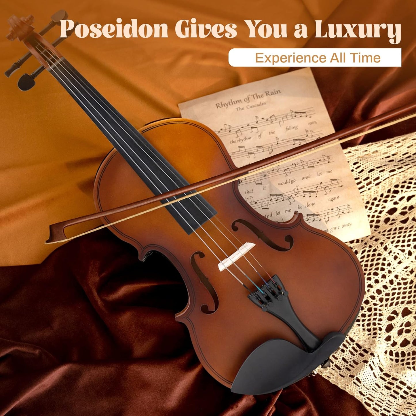 1/4 Size Violin Set for Beginner, Acoustic Violin 1/4 Outfit with Starter Kit for Student (Hard Case, Bow, Rosin, Extra Violin Strings 1/4 Full Set, Shoulder Rest, Clip-on Tuners) - Matte Brown