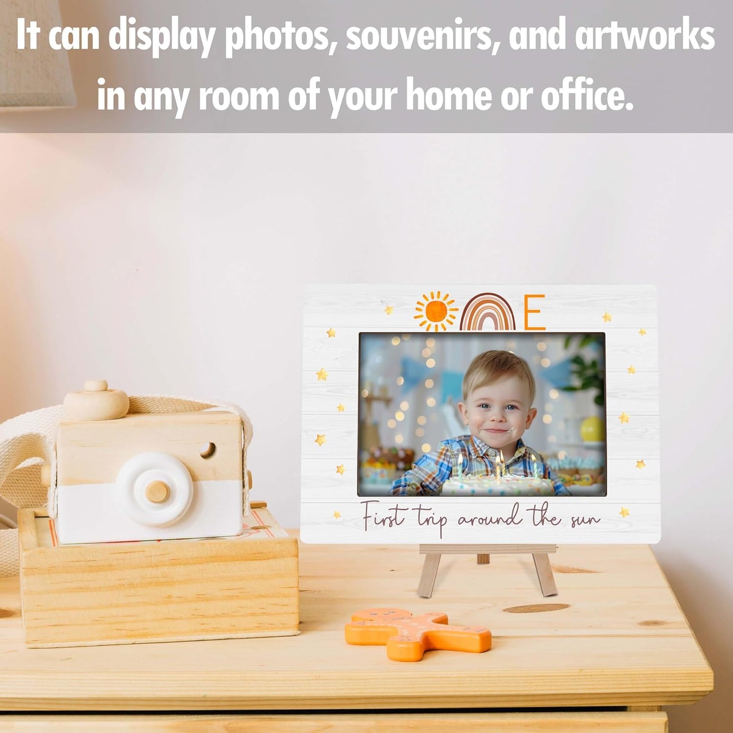 My 1st Birthday Picture Frames, Boho Rainbow Wooden 4x6 Photo Frame with Easel, Baby First Year Birthday Gifts for Home Office Tabletop Display Decorations - G07