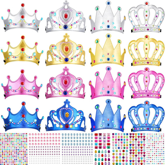 Epakh Princess Party Crowns Set, 27 Pcs DIY Crown with Diamond Stickers, Birthday Party Favor for Children and Princess Fans