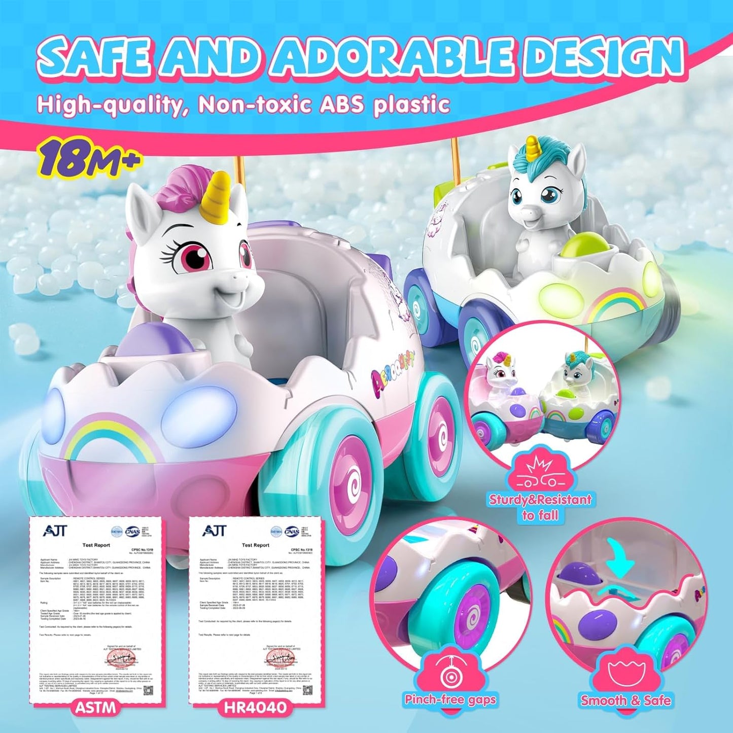 Remote Control Car for Toddlers 18m+ Unicorn RC Cars Toys with LED Lights & Music for Toddler Cute Birthday Gifts Toys Blue
