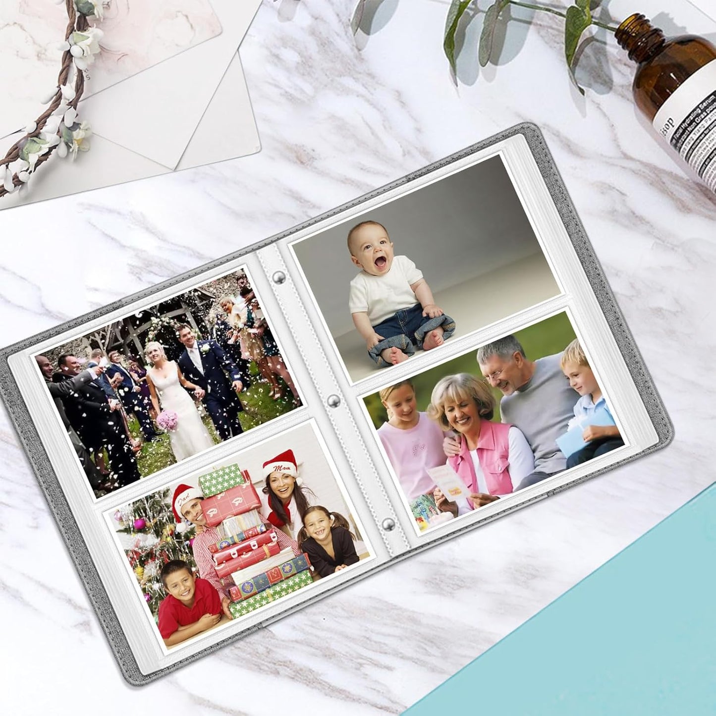 Fintie Photo Album for 4x6 Photos - 112 Pockets Vegan Leather Cover Memory Albums Book for Birthday Family Anniversary Vacation Pictures, Denim Grey