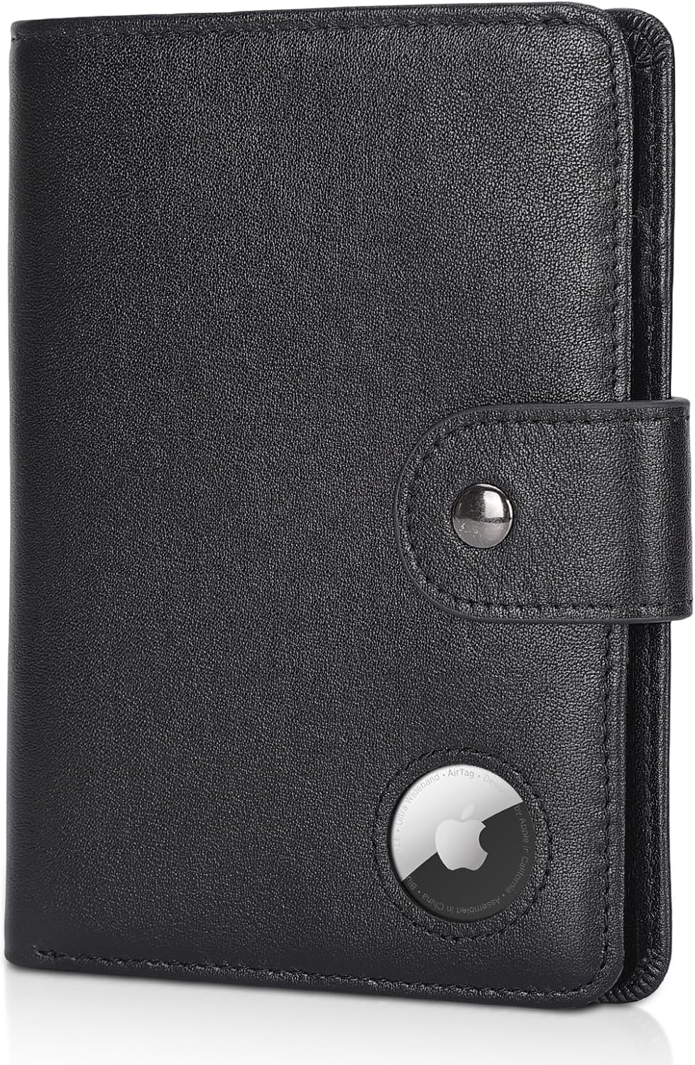 Polare Luxury RFID Blocking Leather Passport Holder Travel Wallet For Men and Women (Black with AirTag Slot(Snap Version))