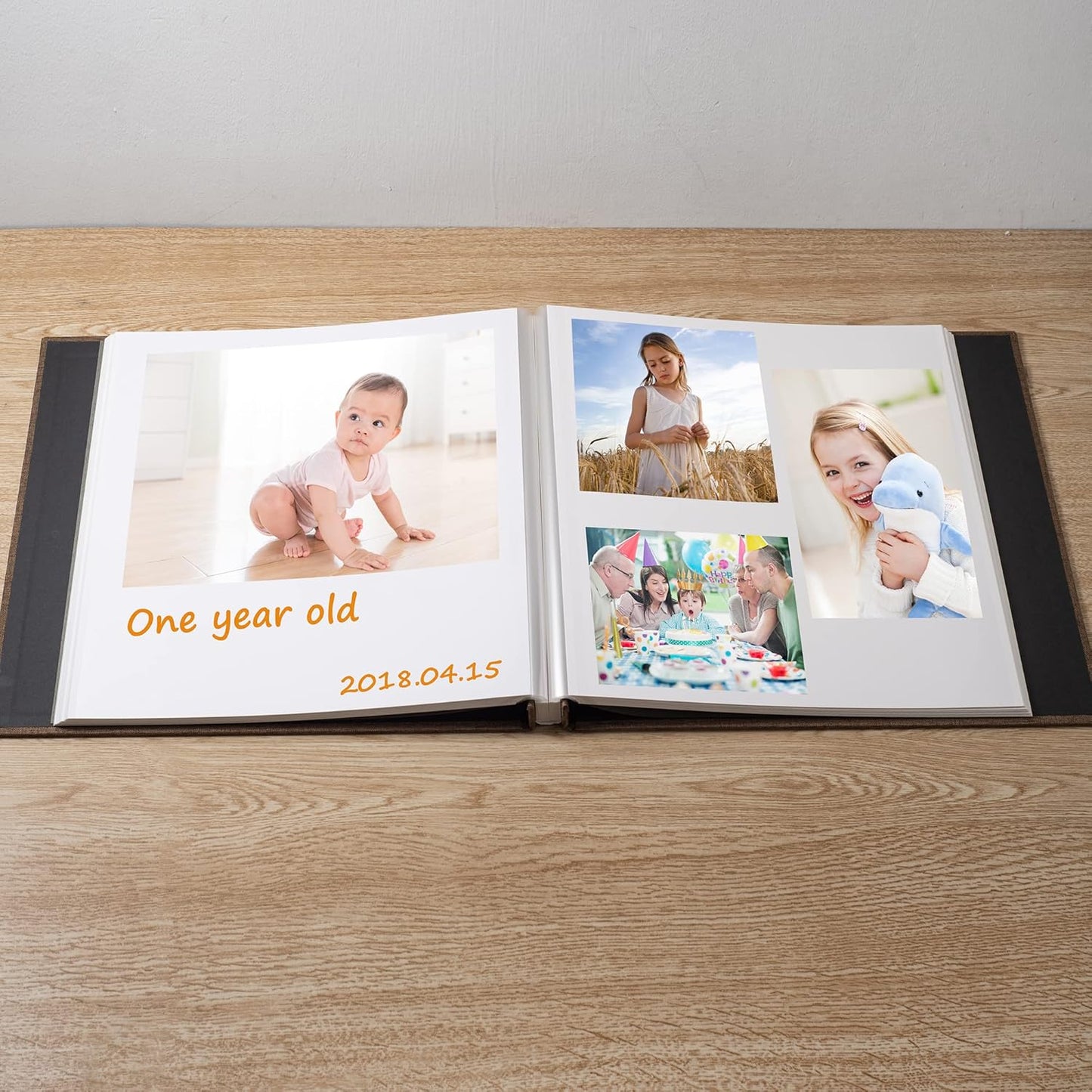 Large Photo Album Self Adhesive Scrapbook Album for 4×6 8×10 Pictures DIY Magnetic Linen Cover Album 60 Pages for Family Wedding Gifts with Metal Pen and Plastic Board