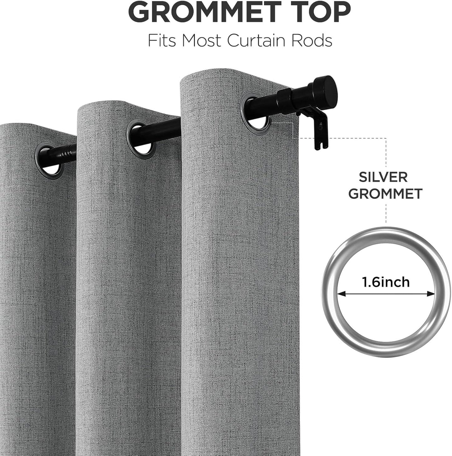 Joydeco Light Grey Blackout Curtains 96 Inches Long, Curtains 96 Inch Length 1 Panel for Bedroom, Thermal Insulated Linen Black Out Curtains with Grommets(100x96, Light Grey)