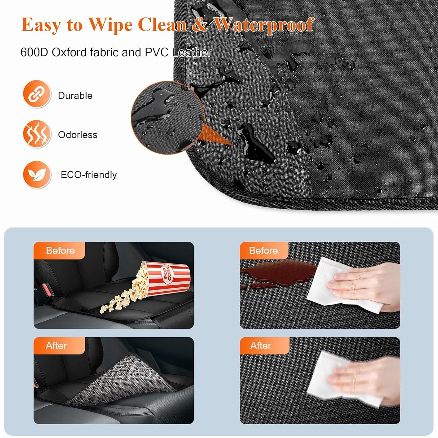Car Seat Protector, Carseat Seat Protectors with Thick Padding and Upgraded Non-Slip Backing, Waterproof Seat Protector Under Baby Car Seat, 600D Fabric Car Seat Covers with Storage Pockets for Baby