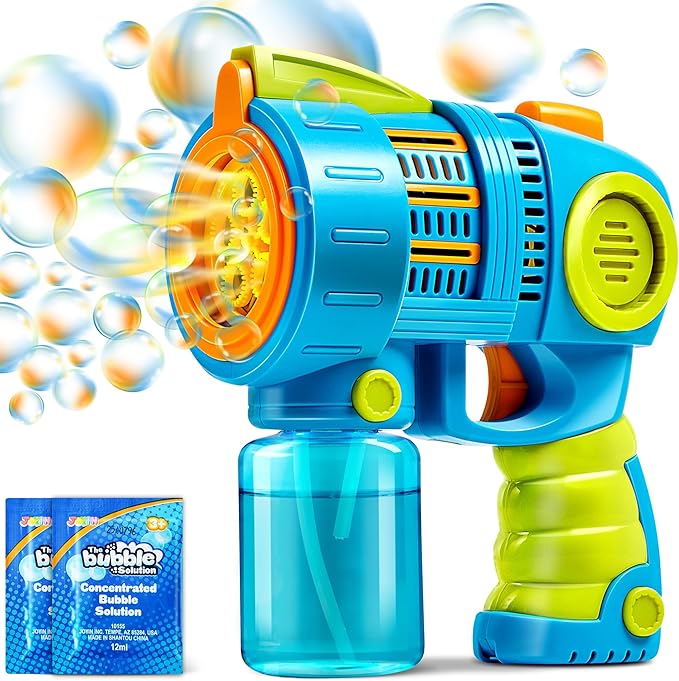 Sloosh 2 Packs Bubble Gun Machine with Refill Solution, Automatic Bubble Maker Blower for Kids, Outdoors, Party, Easter, Summer, Easter Basket Stuffers, Birthday Gift