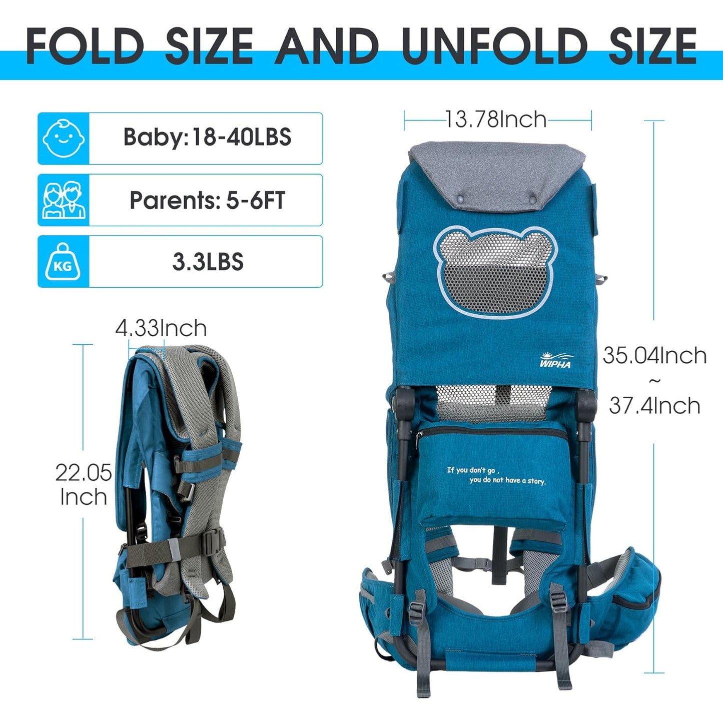 WIPHA Hiking Backpack Carrier, Lightweight Toddler Shoulder Carrier with Sun Shade, Foldable Frame, Breathable Mesh Backrest, Toddler Hiking Backpack for Kids 6 Months to 4 Years Old