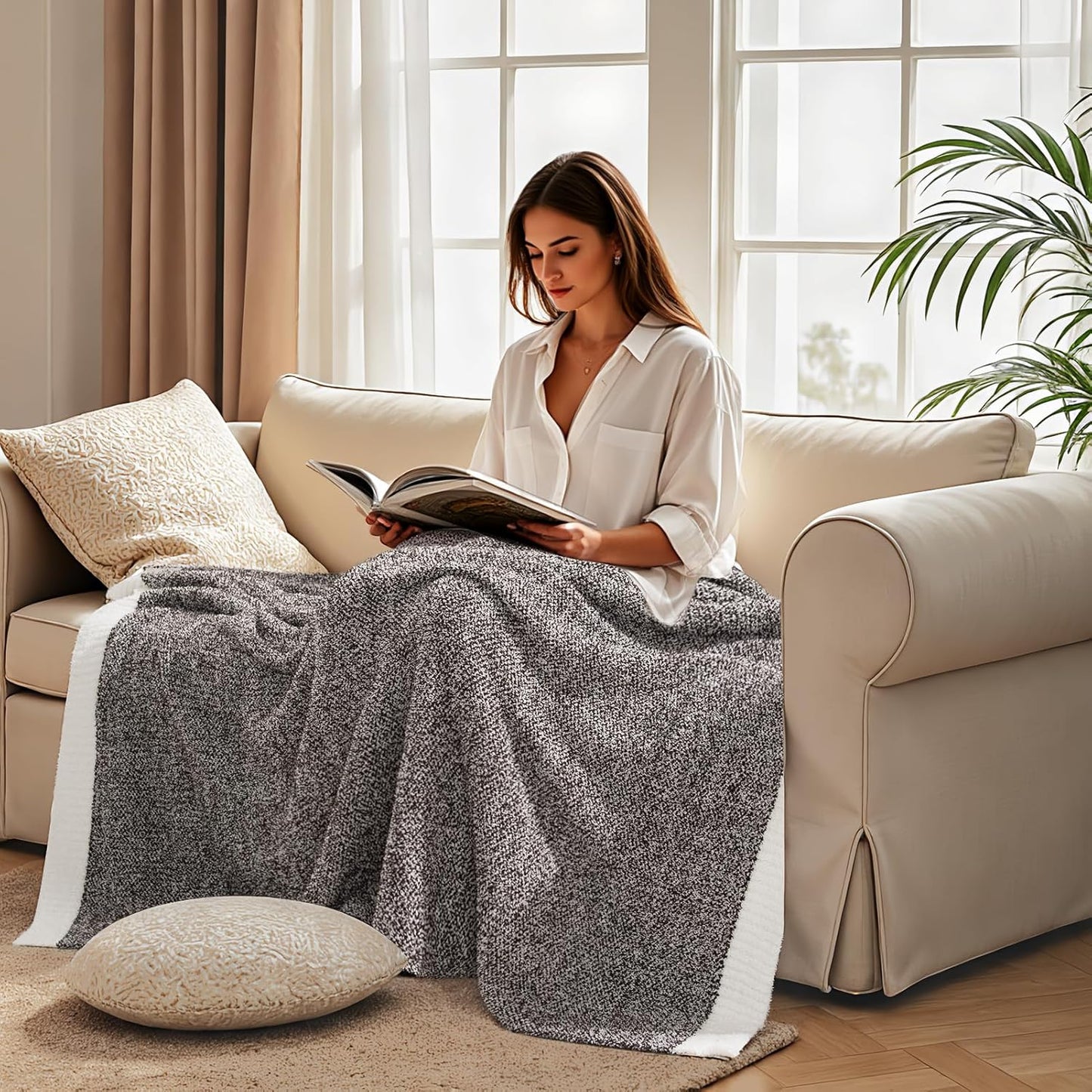 NEXHOME PRO Soft Twin Blankets for Couch, Reversible Warm Blankets Cozy Knit Blanket for Women, Fuzzy Plush Lightweight Throws for Sofa, Bed, Picnic, Coffee Brown, 60 x 80 inches